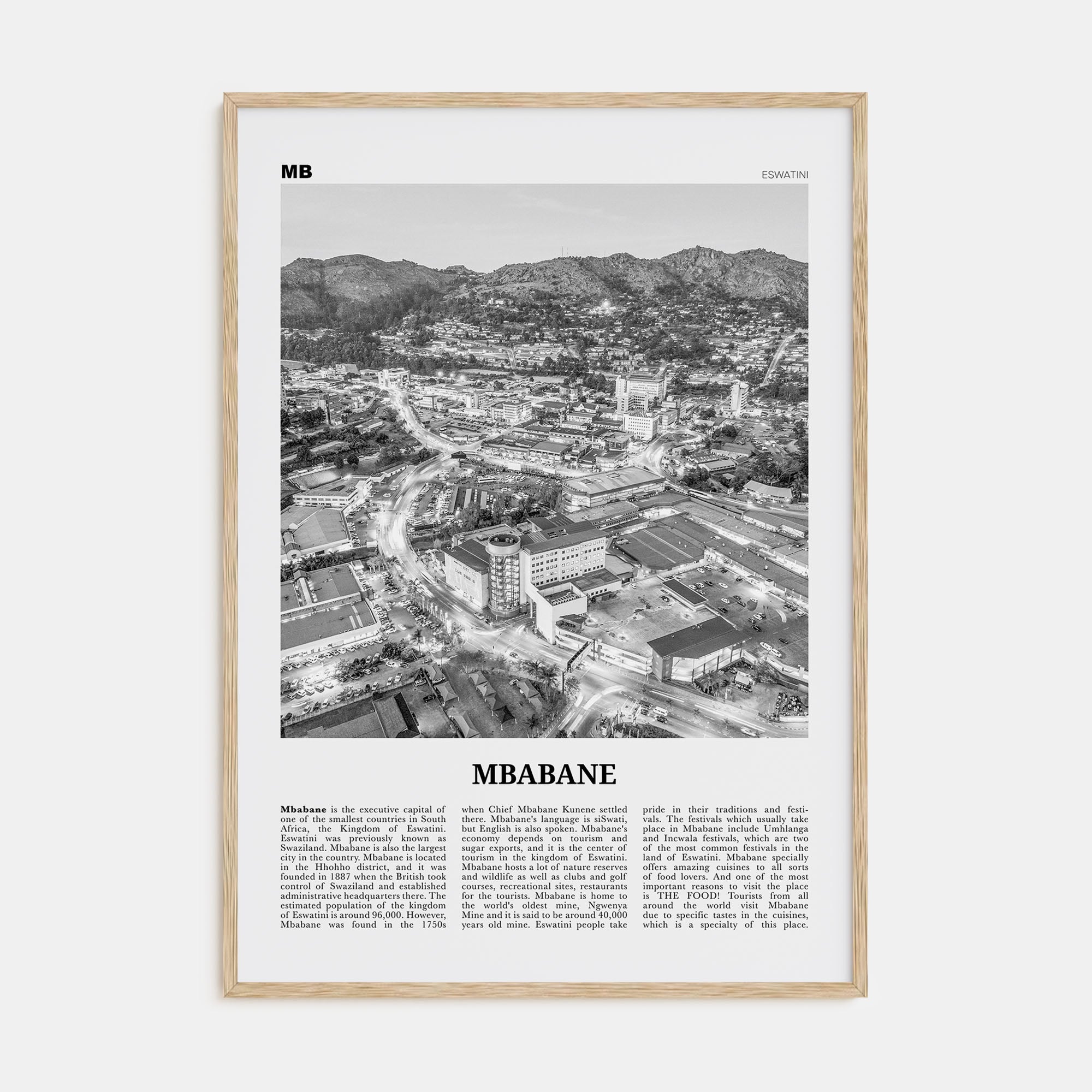 Mbabane Travel B&W Poster