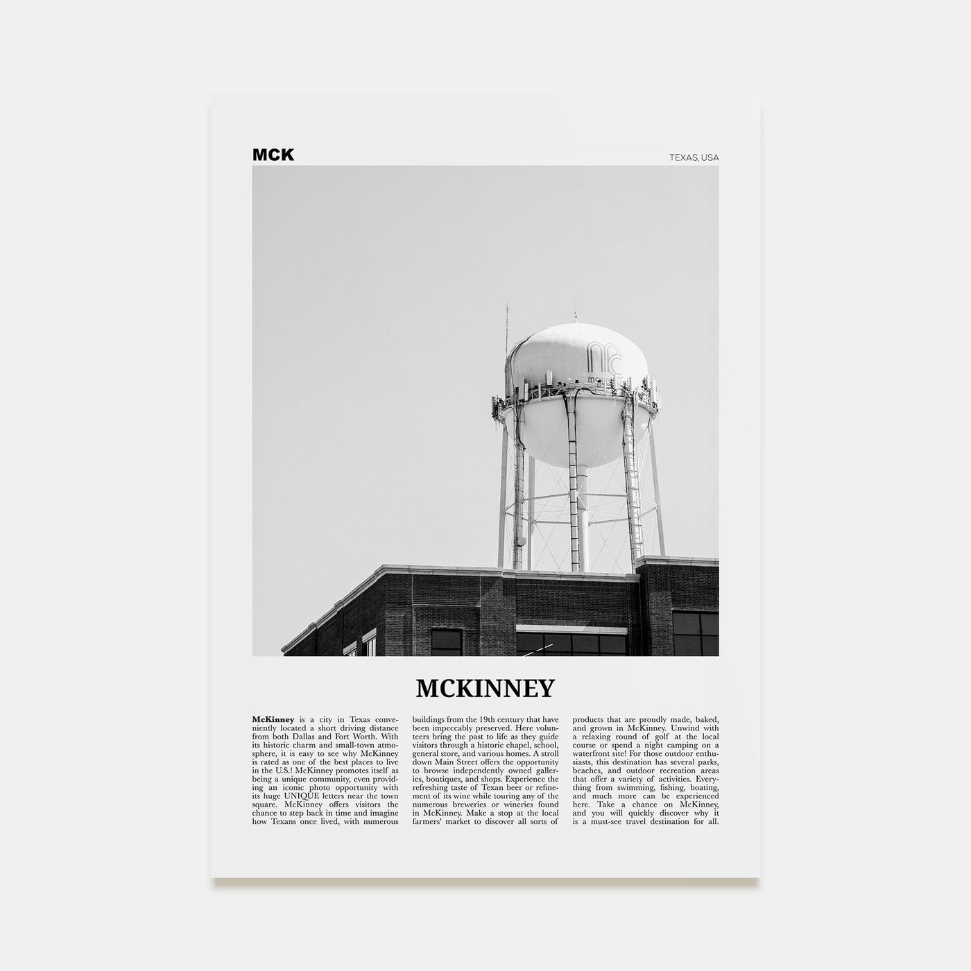 McKinney Travel B&W Poster