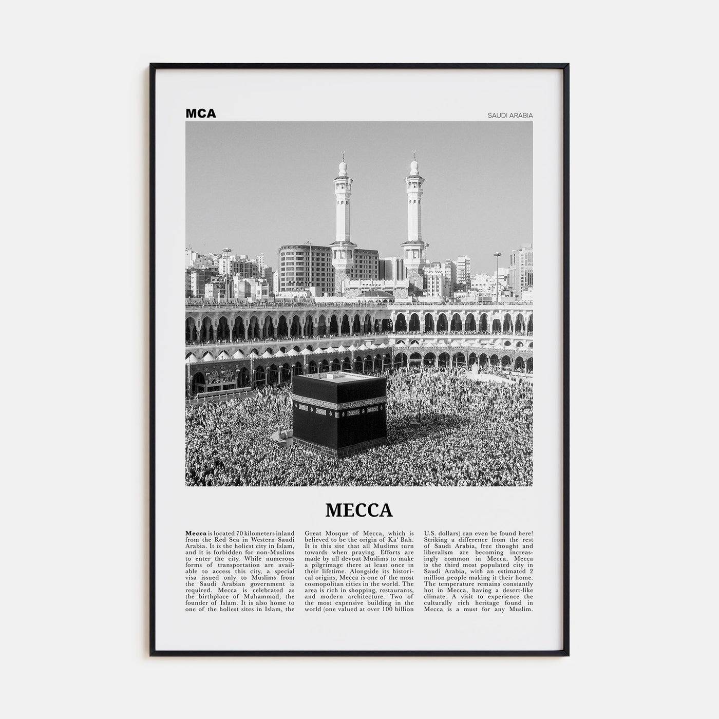 Mecca Travel B&W Poster