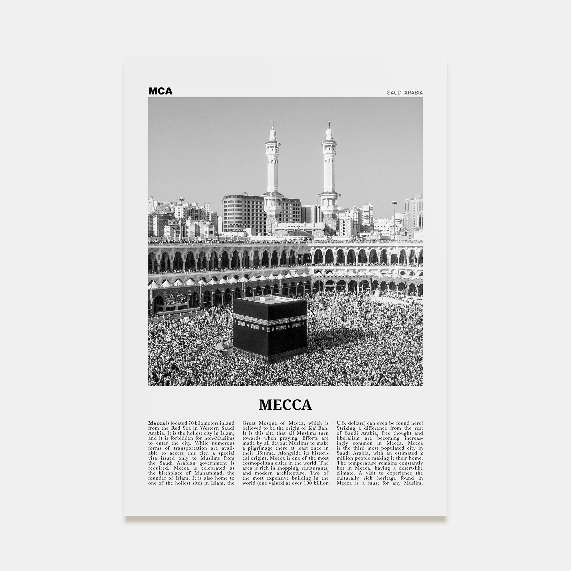 Mecca Travel B&W Poster