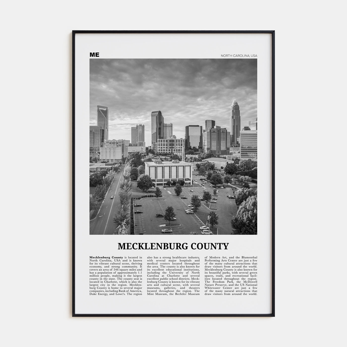 Mecklenburg County Travel B&W Poster