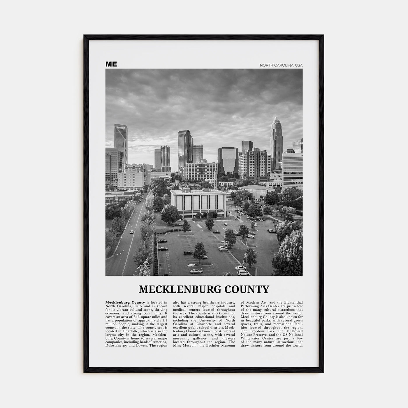 Mecklenburg County Travel B&W Poster
