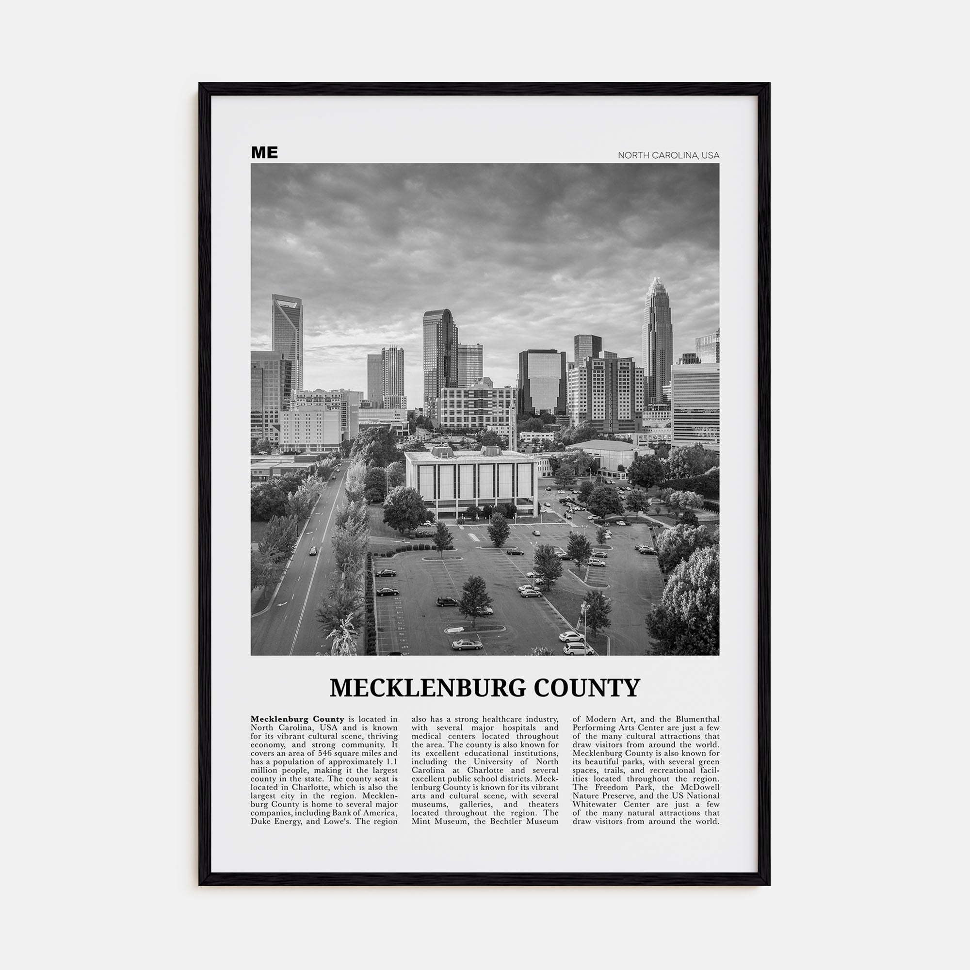 Mecklenburg County Travel B&W Poster