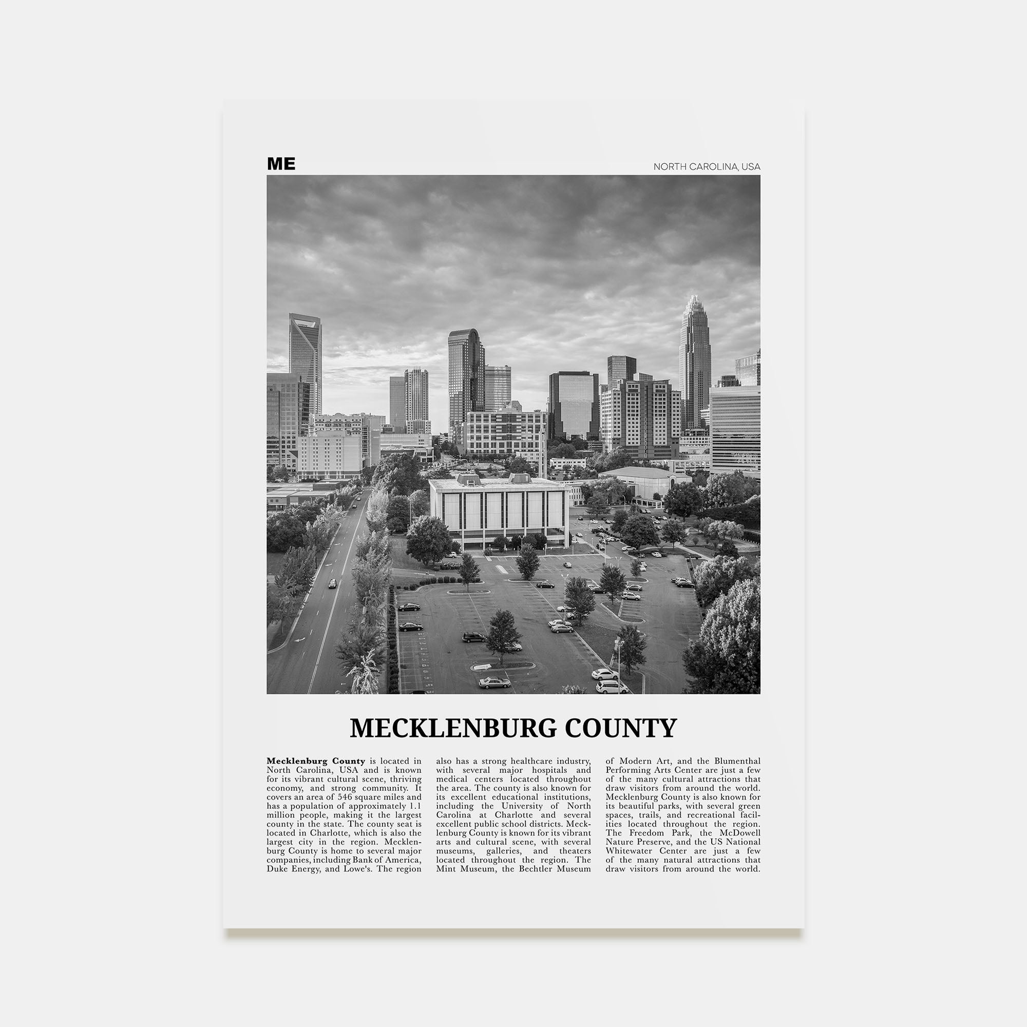 Mecklenburg County Travel B&W Poster