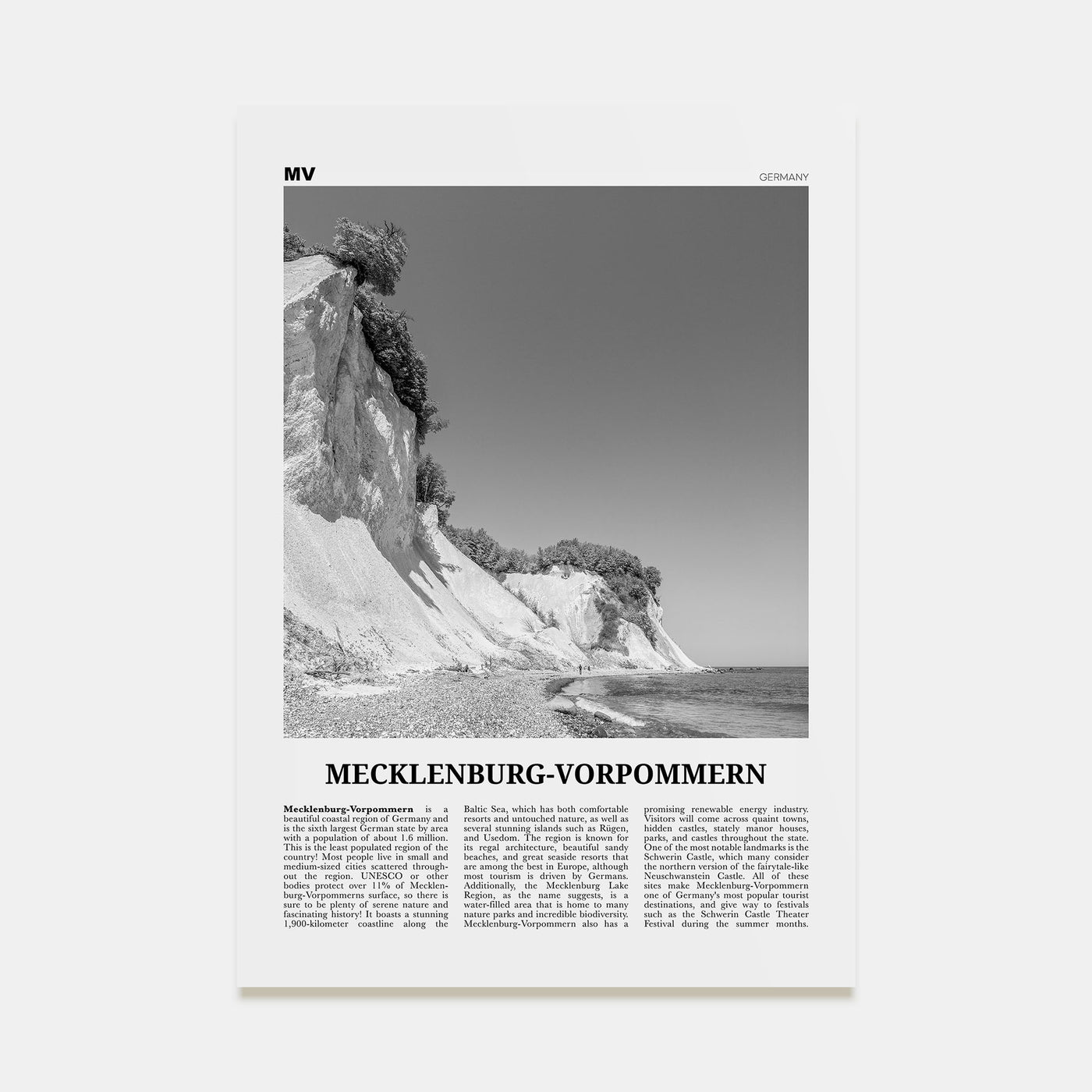 Mecklenburg-Vorpommern Travel B&W Poster