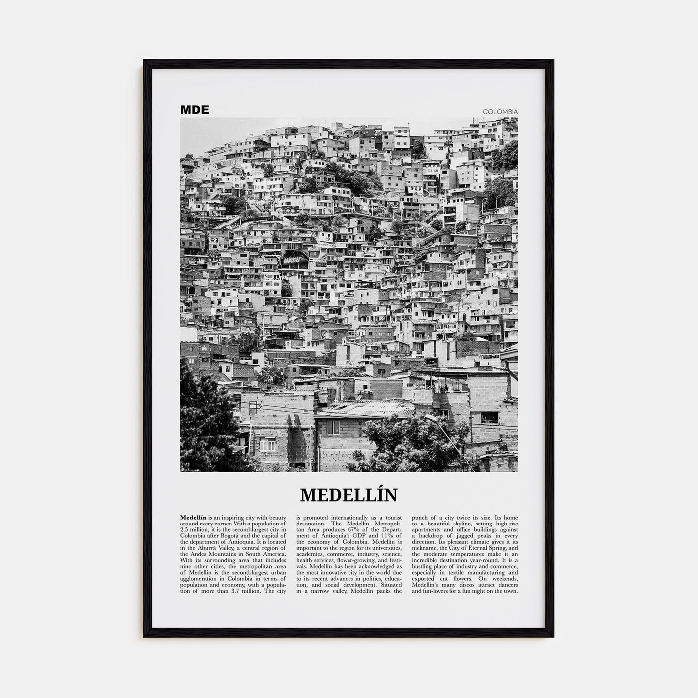 Medellín Travel B&W No 2 Poster