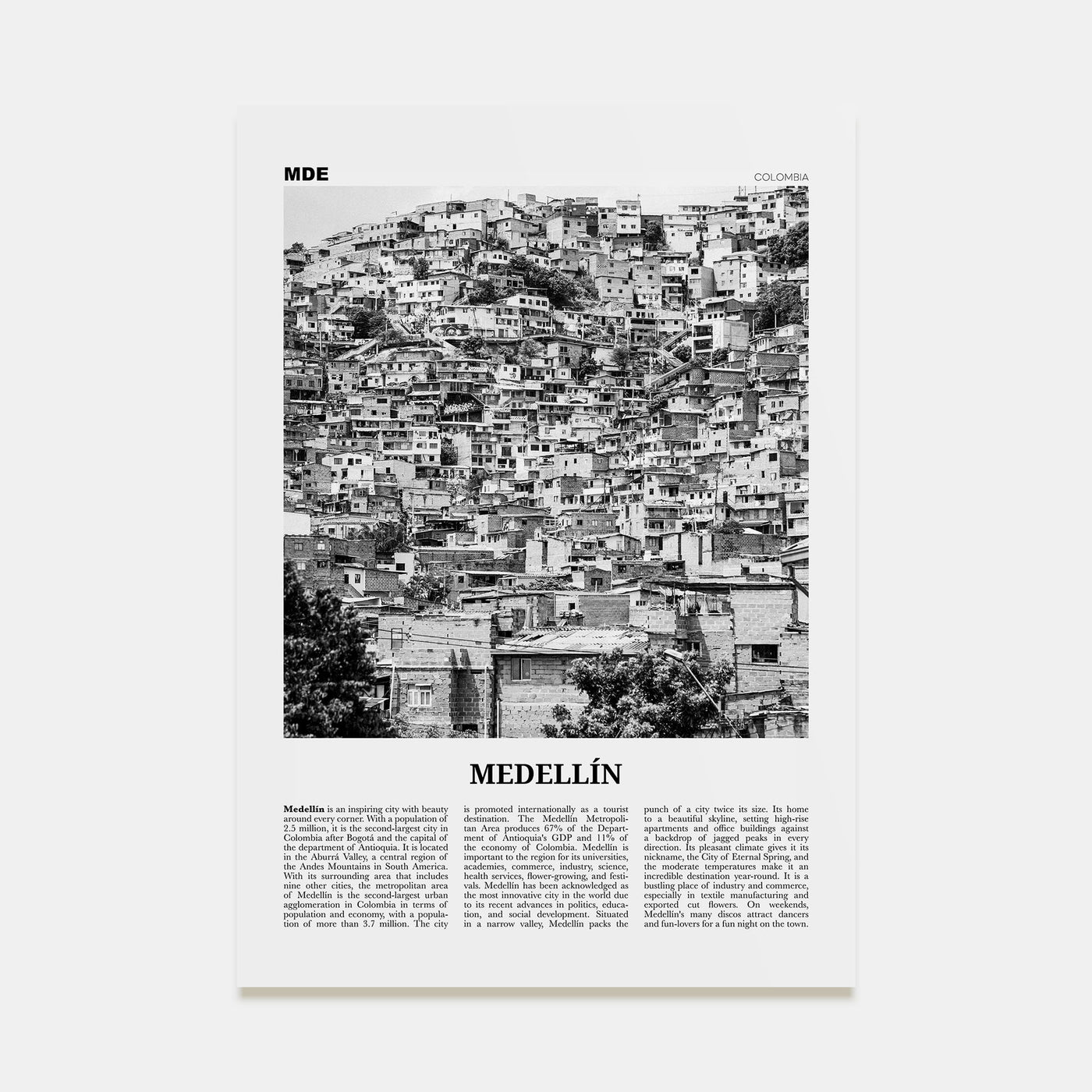 Medellín Travel B&W No 2 Poster