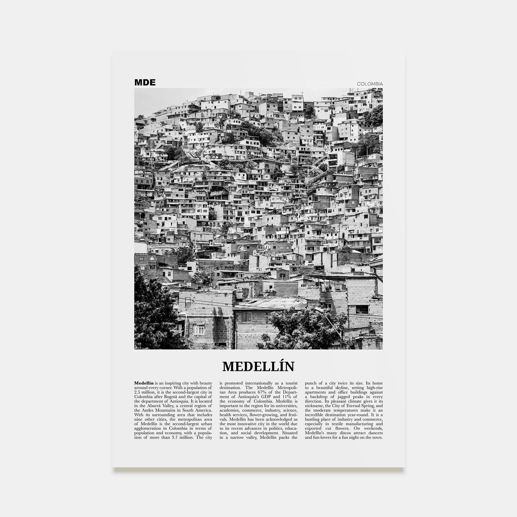 Medellín Travel B&W No 2 Poster