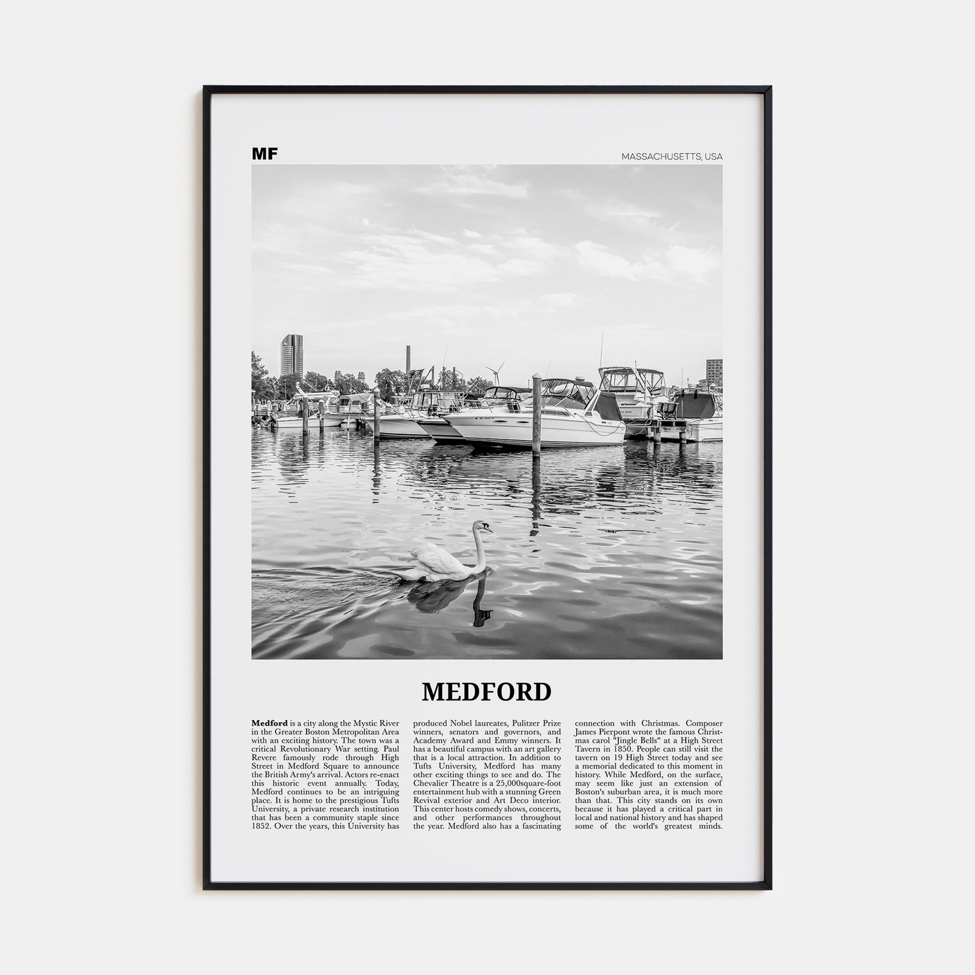 Medford, Massachusetts Travel B&W Poster
