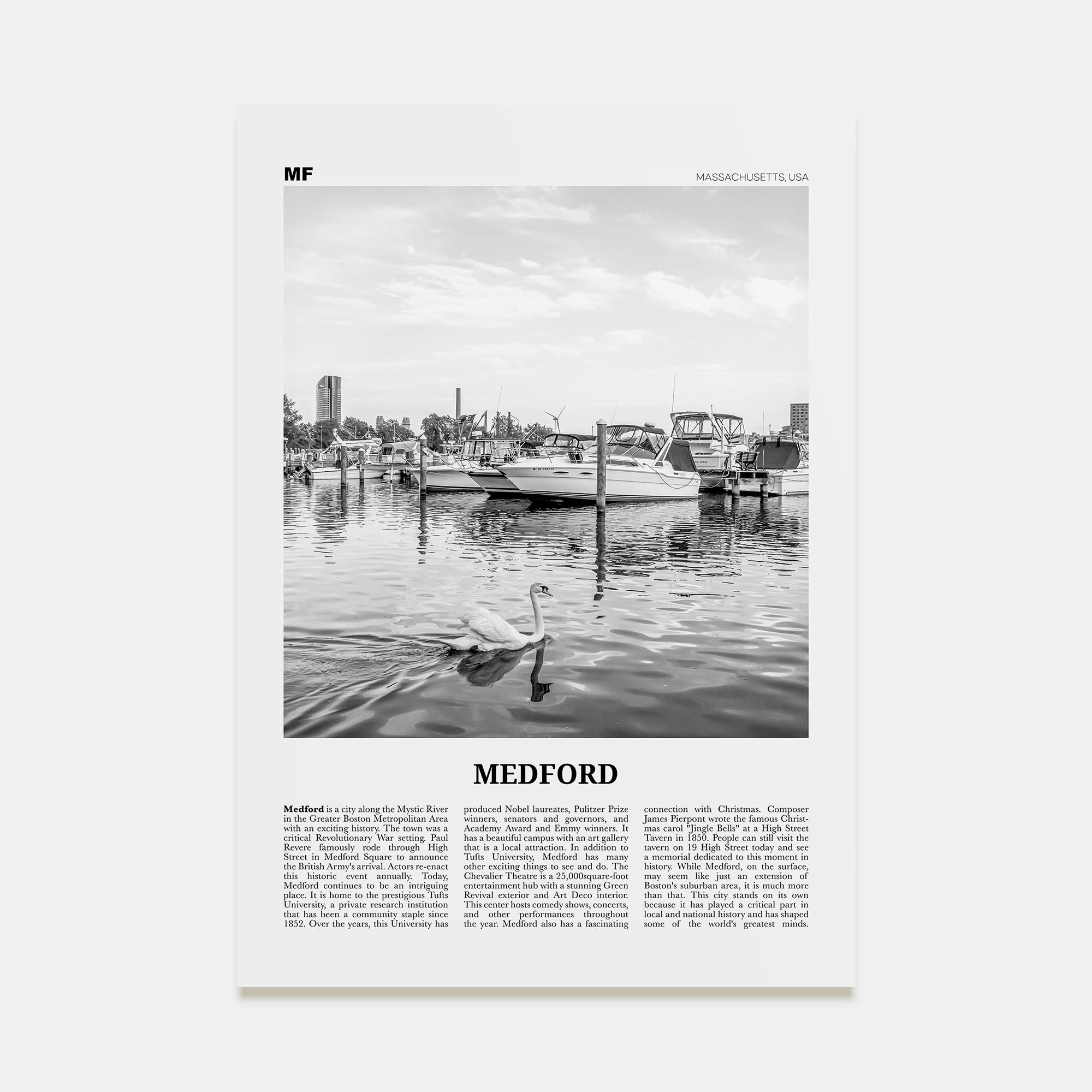 Medford, Massachusetts Travel B&W Poster