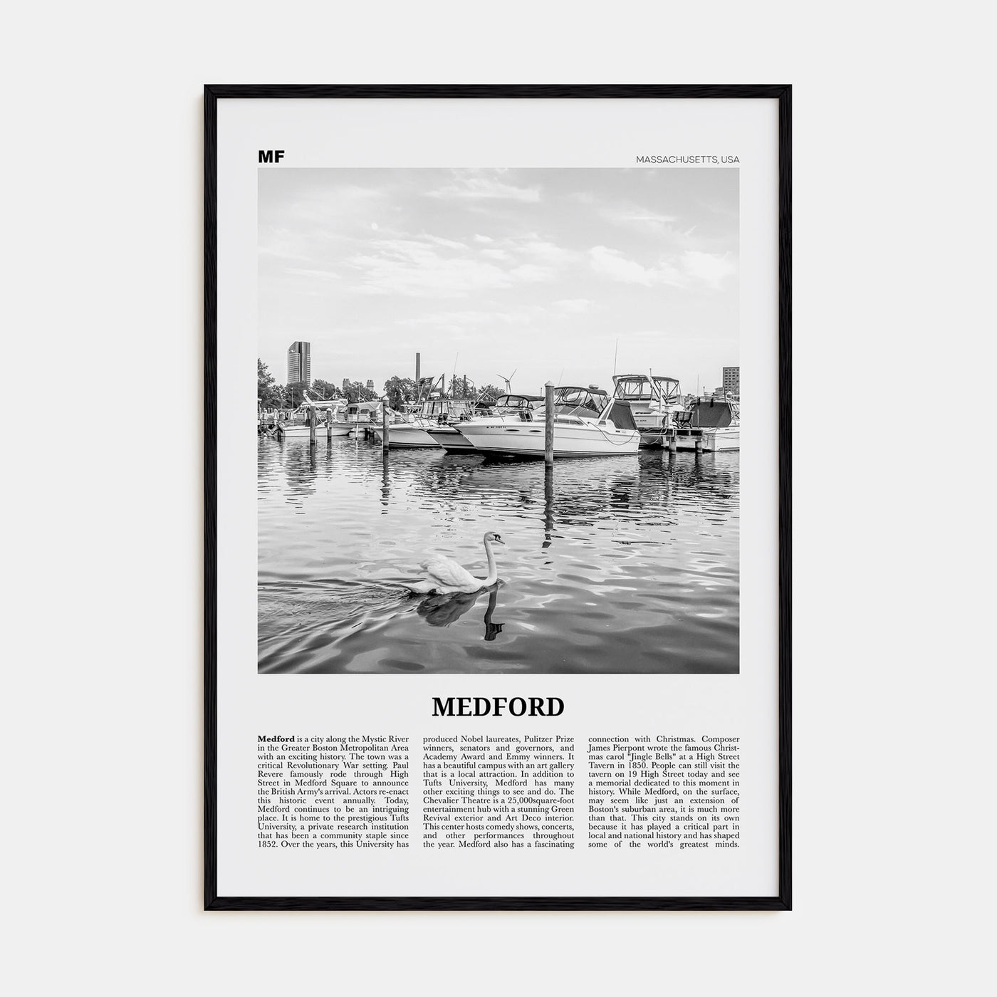 Medford, Massachusetts Travel B&W Poster