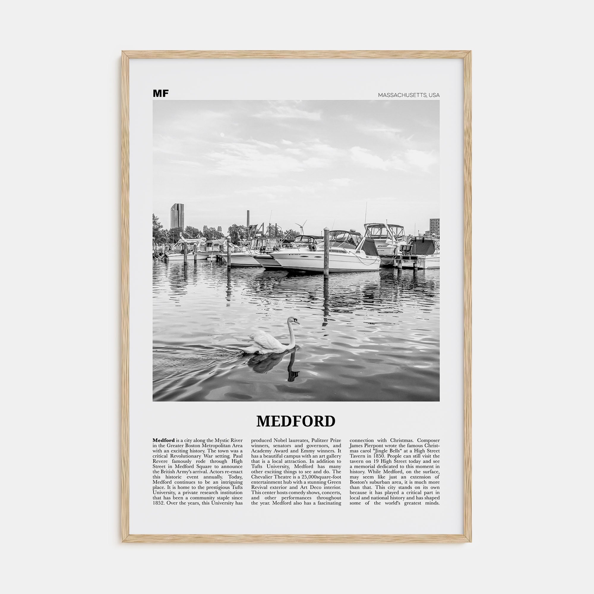 Medford, Massachusetts Travel B&W Poster