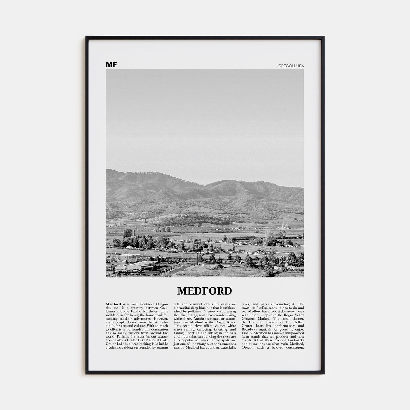 Medford, Oregon Travel B&W Poster
