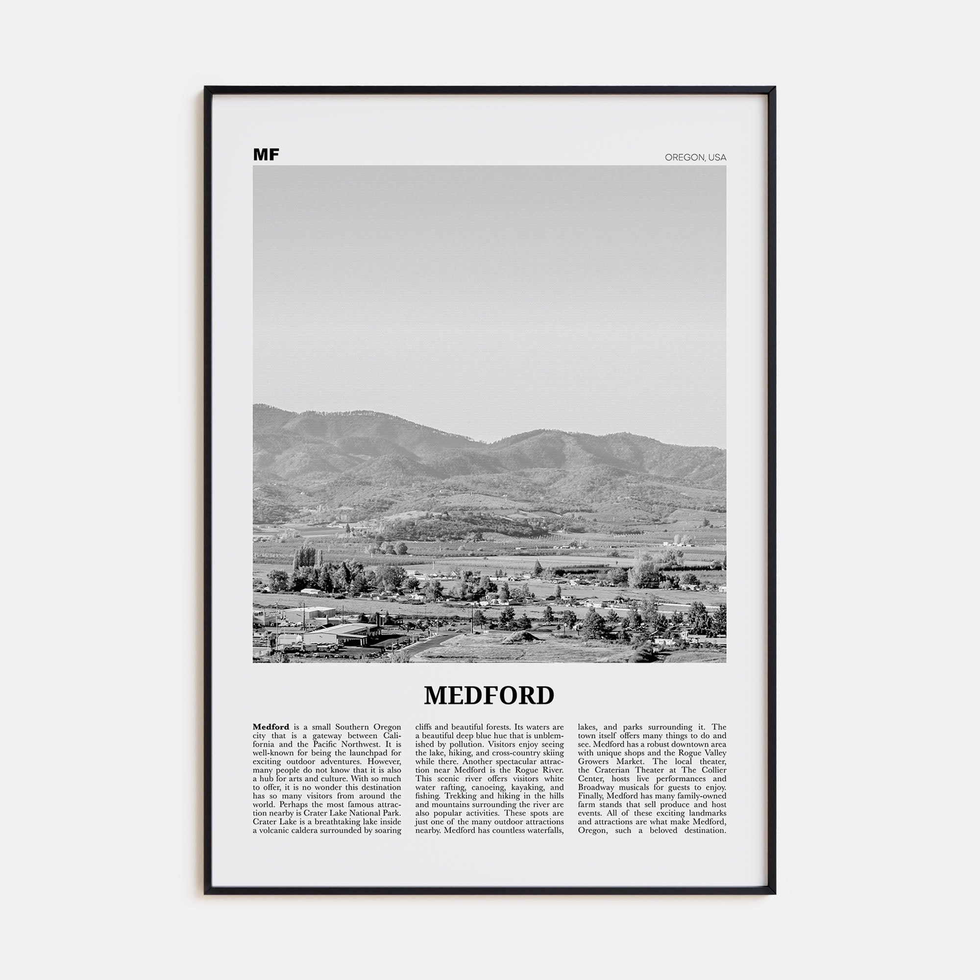 Medford, Oregon Travel B&W Poster