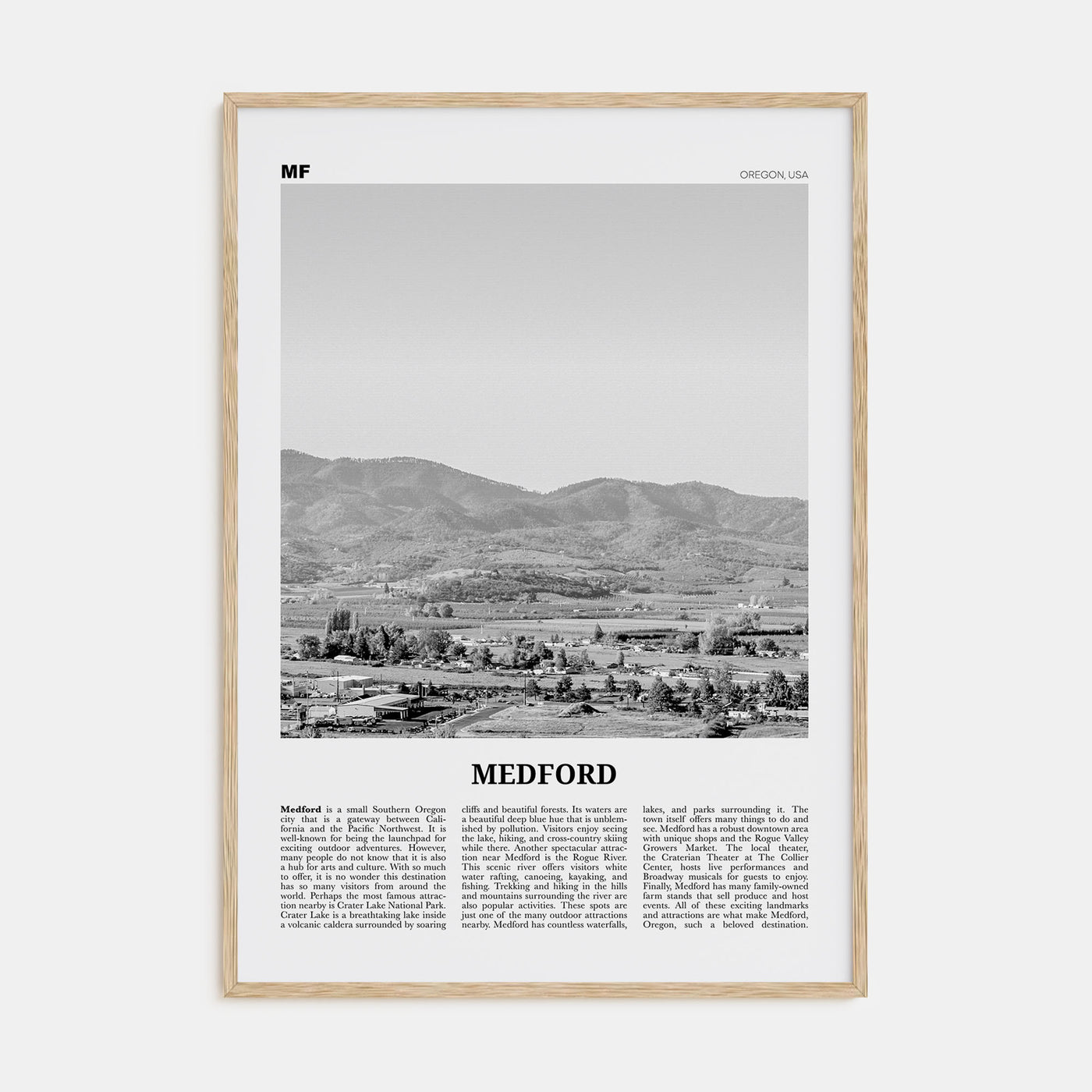 Medford, Oregon Travel B&W Poster