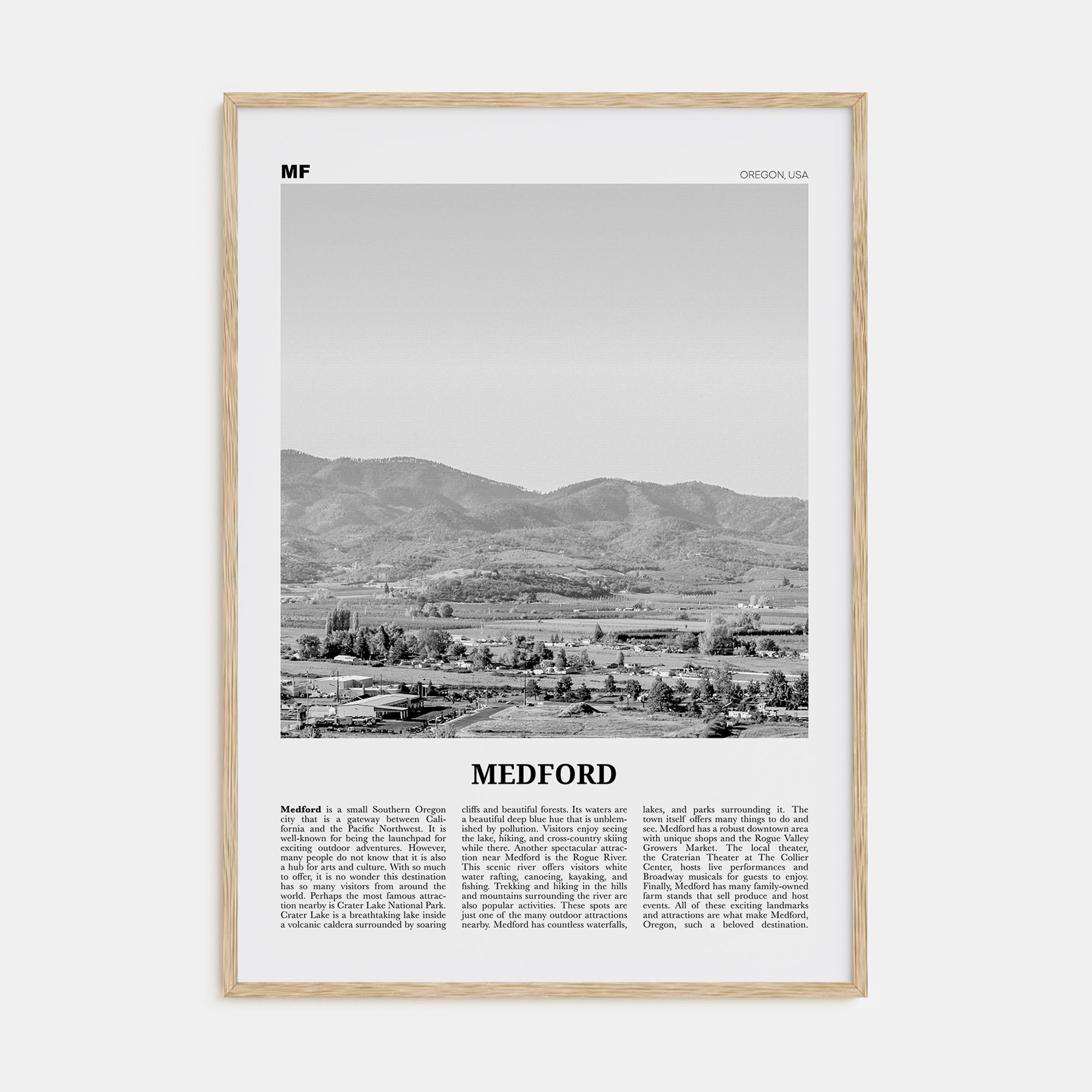 Medford, Oregon Travel B&W Poster