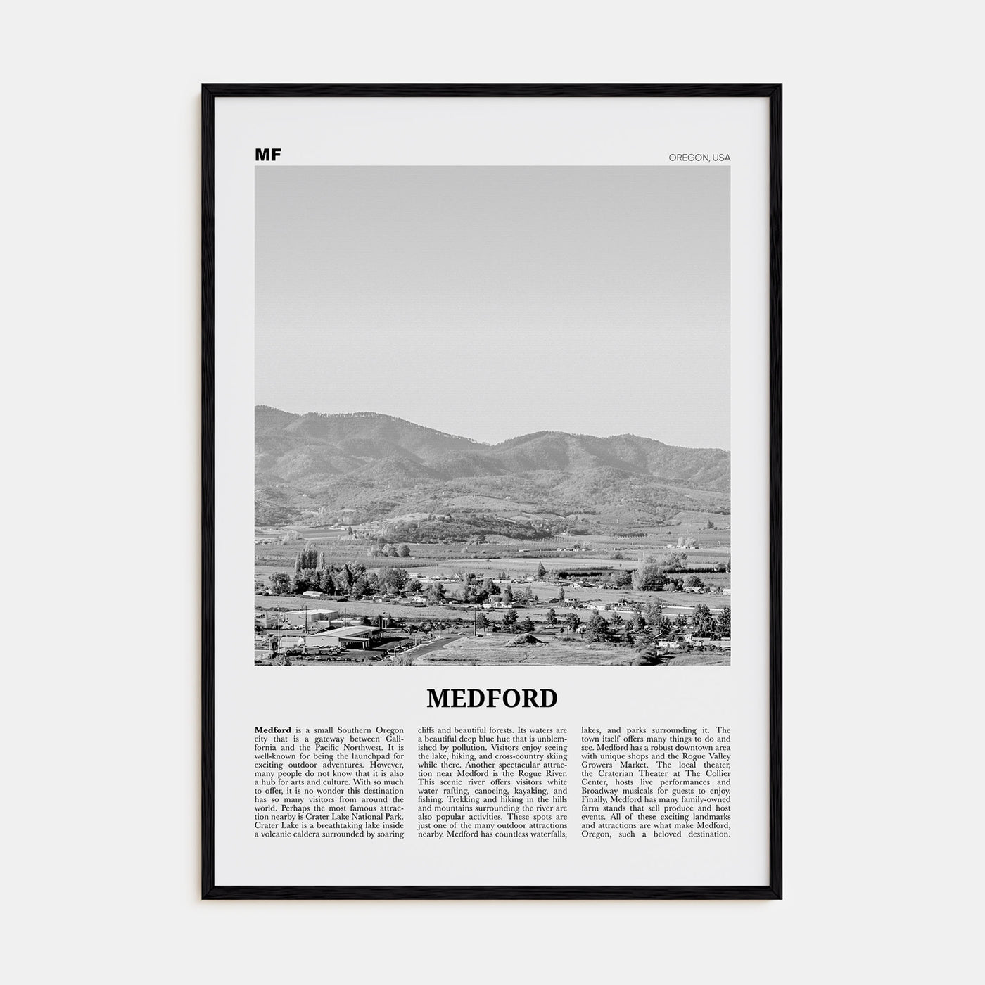 Medford, Oregon Travel B&W Poster