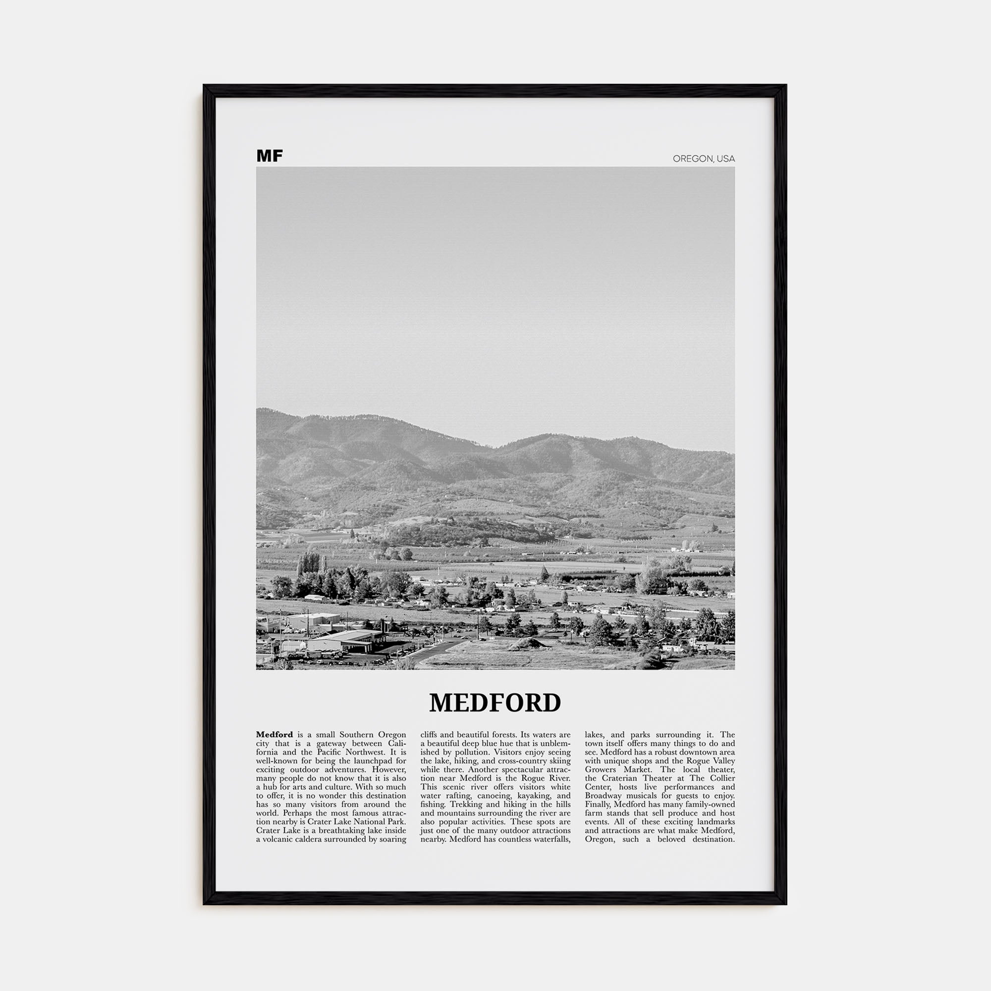 Medford, Oregon Travel B&W Poster
