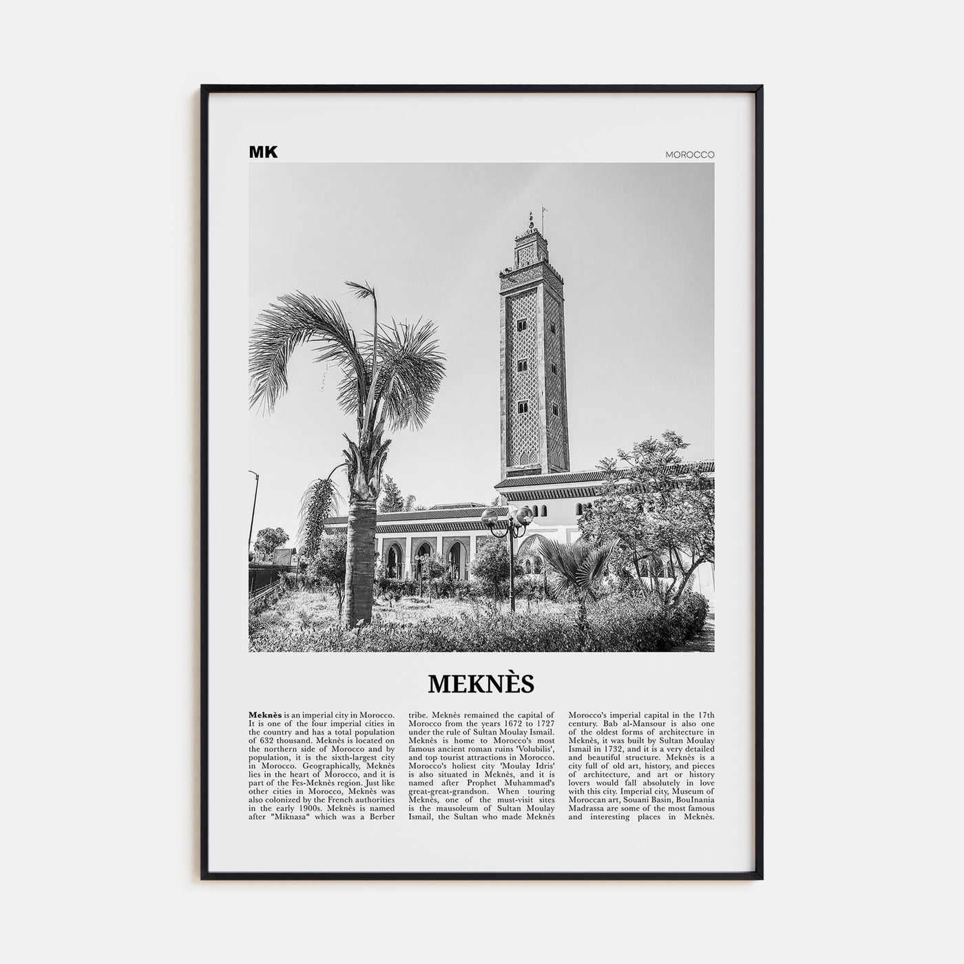 Meknès Travel B&W Poster