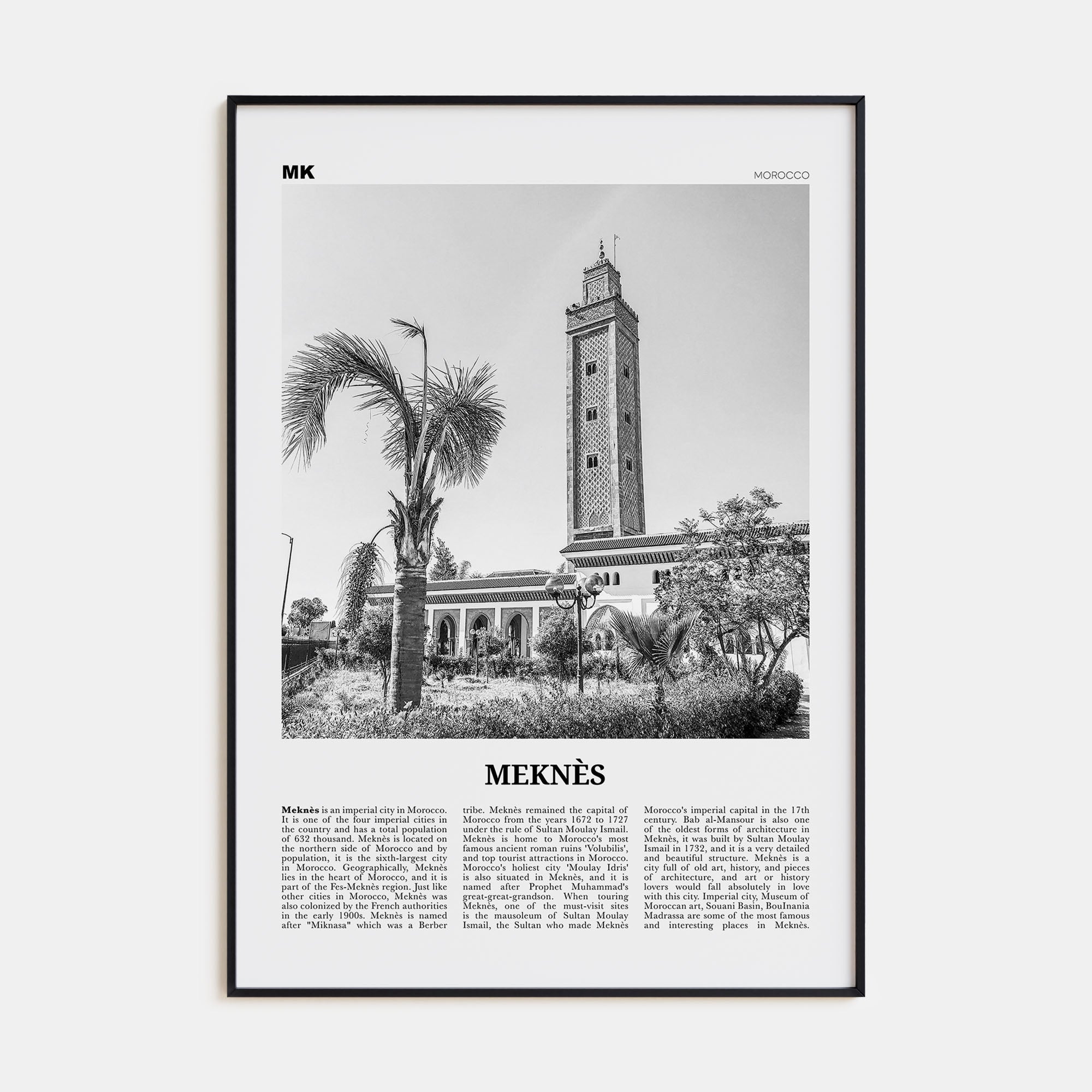 Meknès Travel B&W Poster