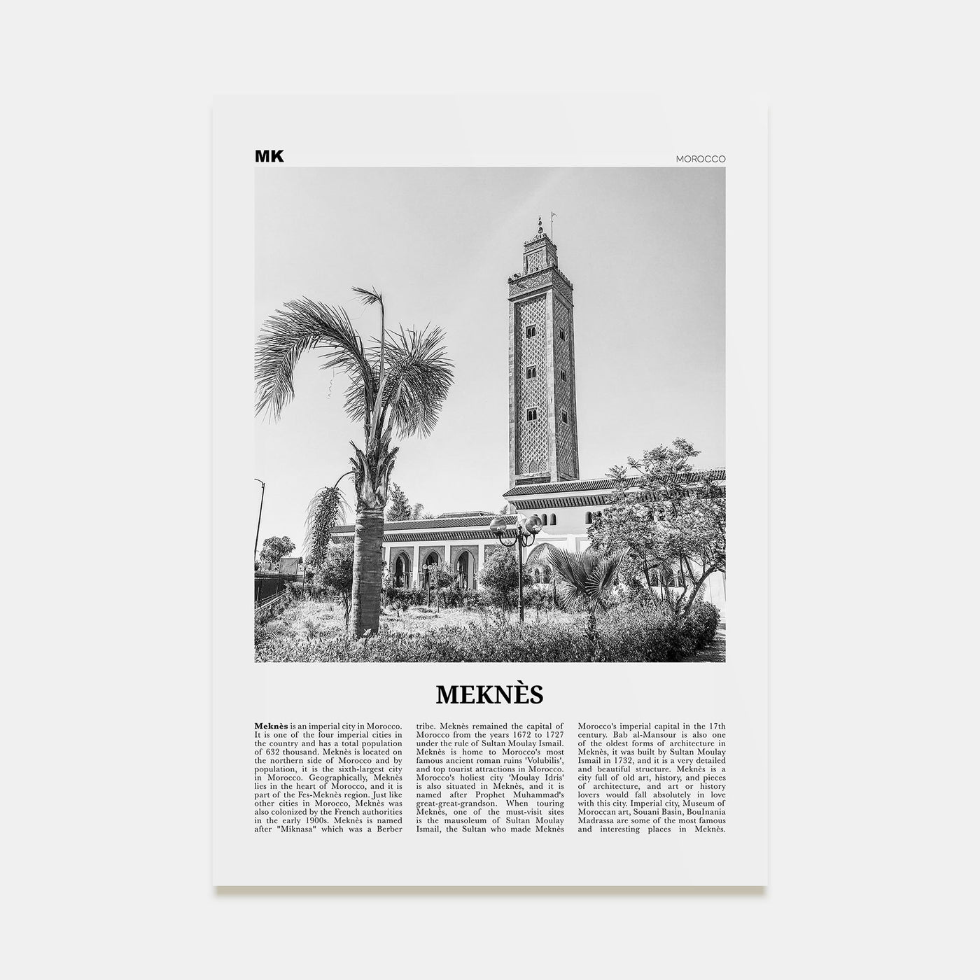 Meknès Travel B&W Poster
