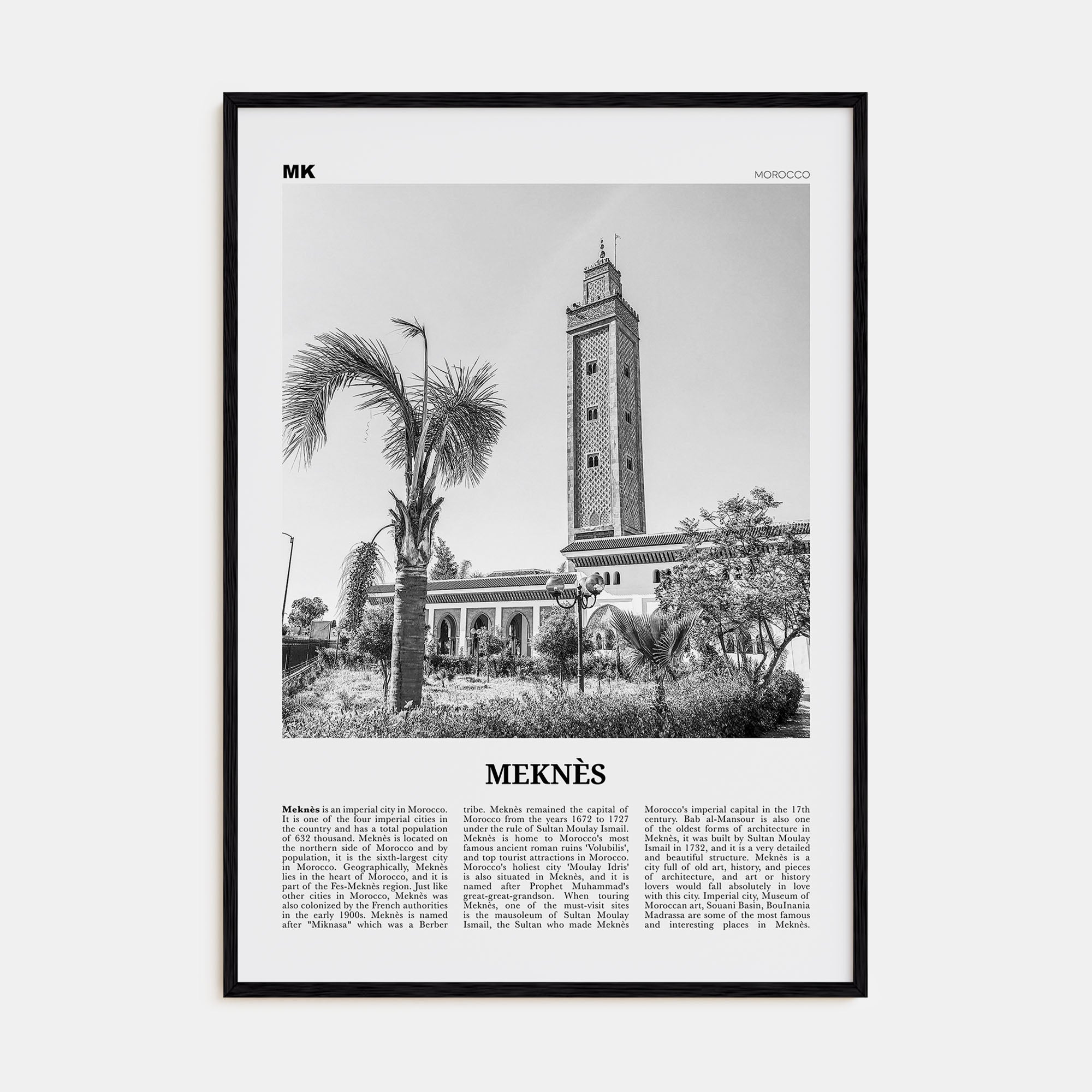 Meknès Travel B&W Poster