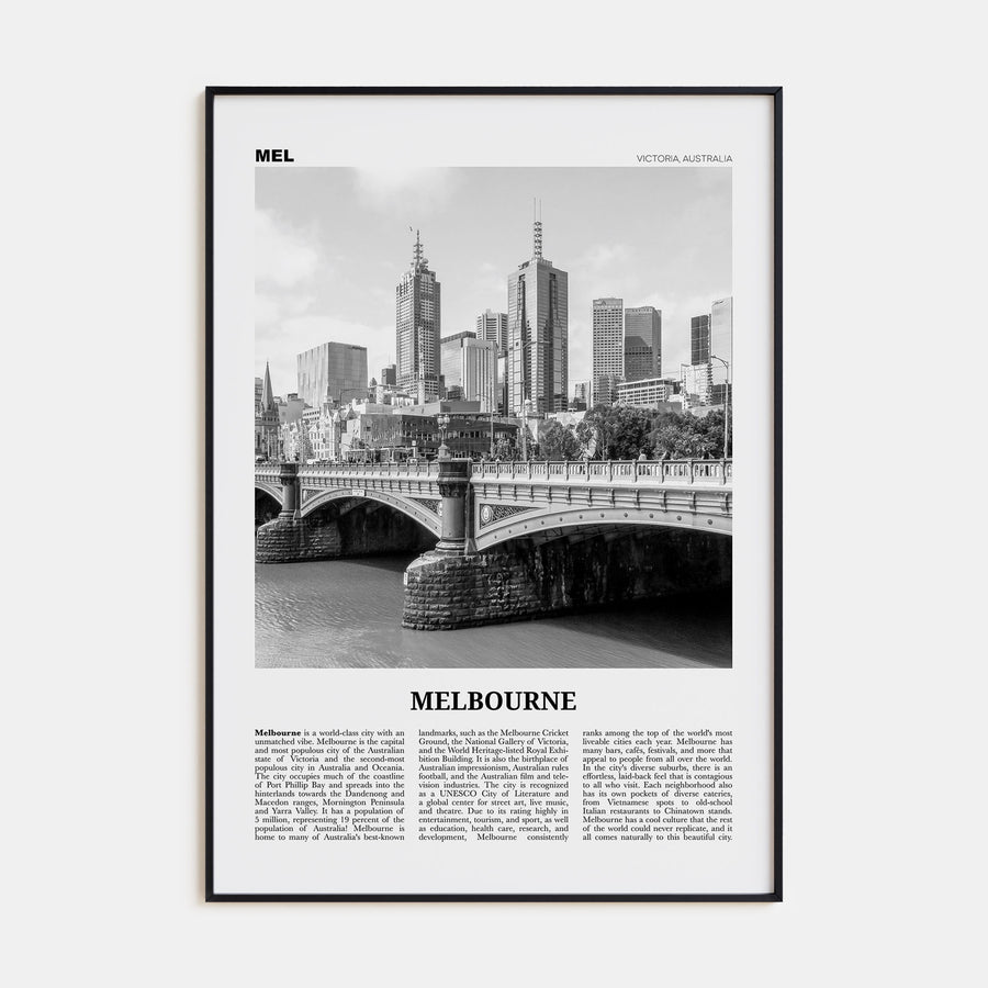 Melbourne, Australia Travel B&W No 1 Poster