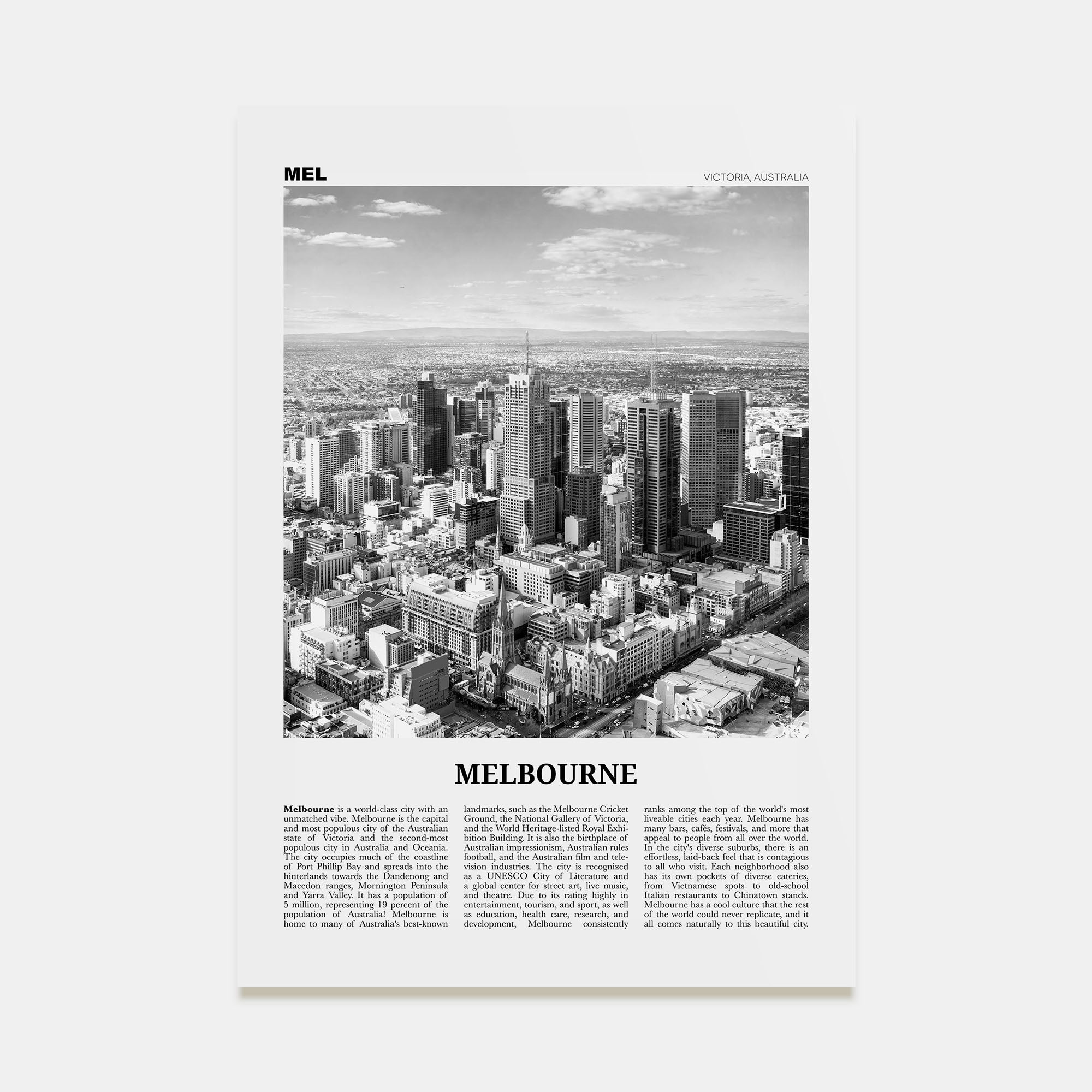 Melbourne, Australia Travel B&W No 2 Poster