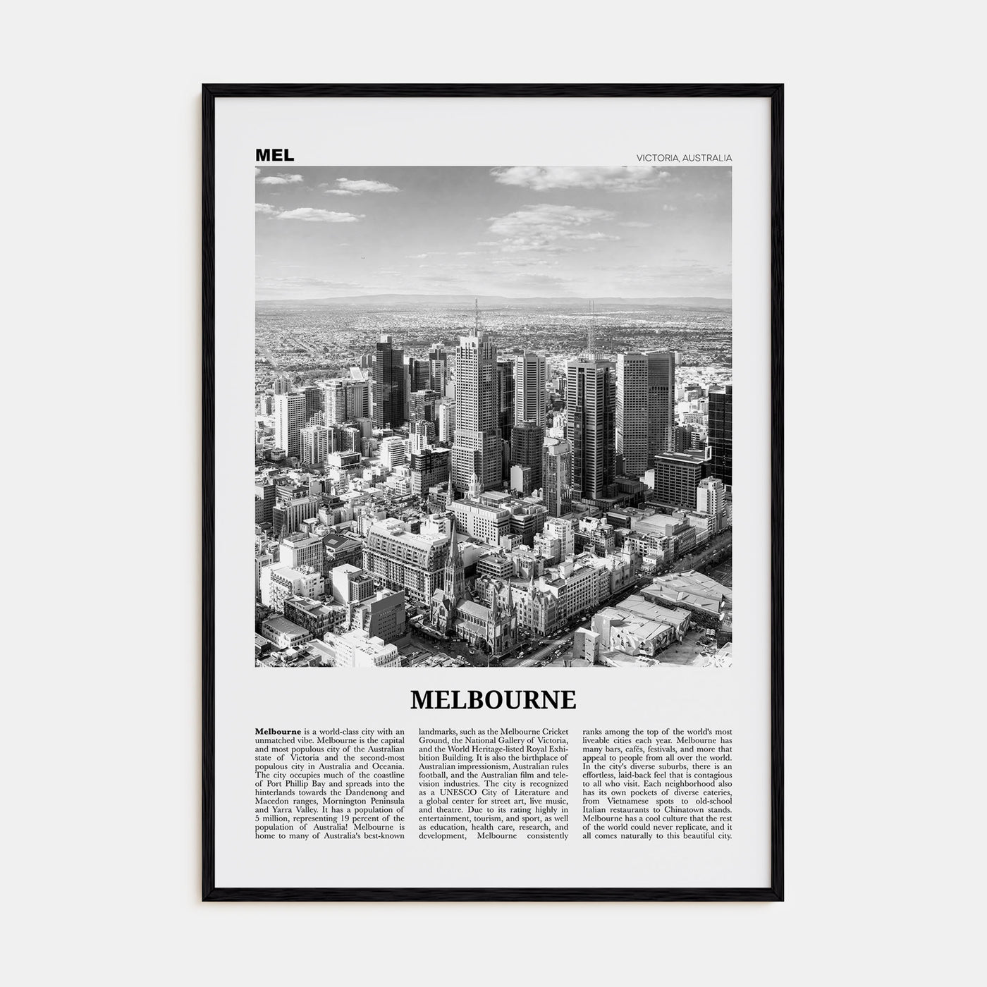 Melbourne, Australia Travel B&W No 2 Poster