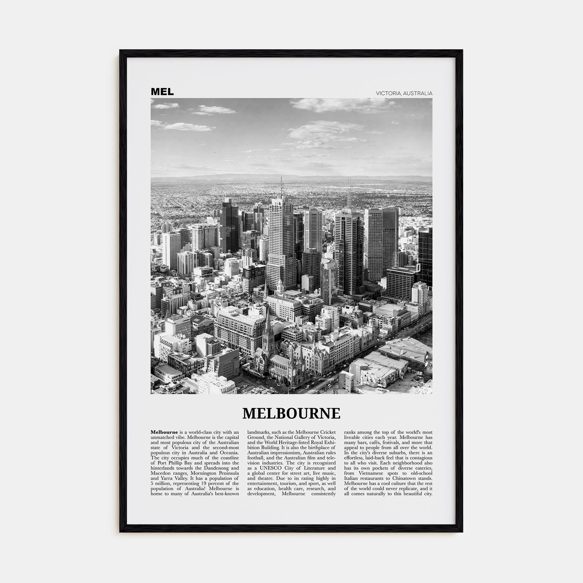 Melbourne, Australia Travel B&W No 2 Poster