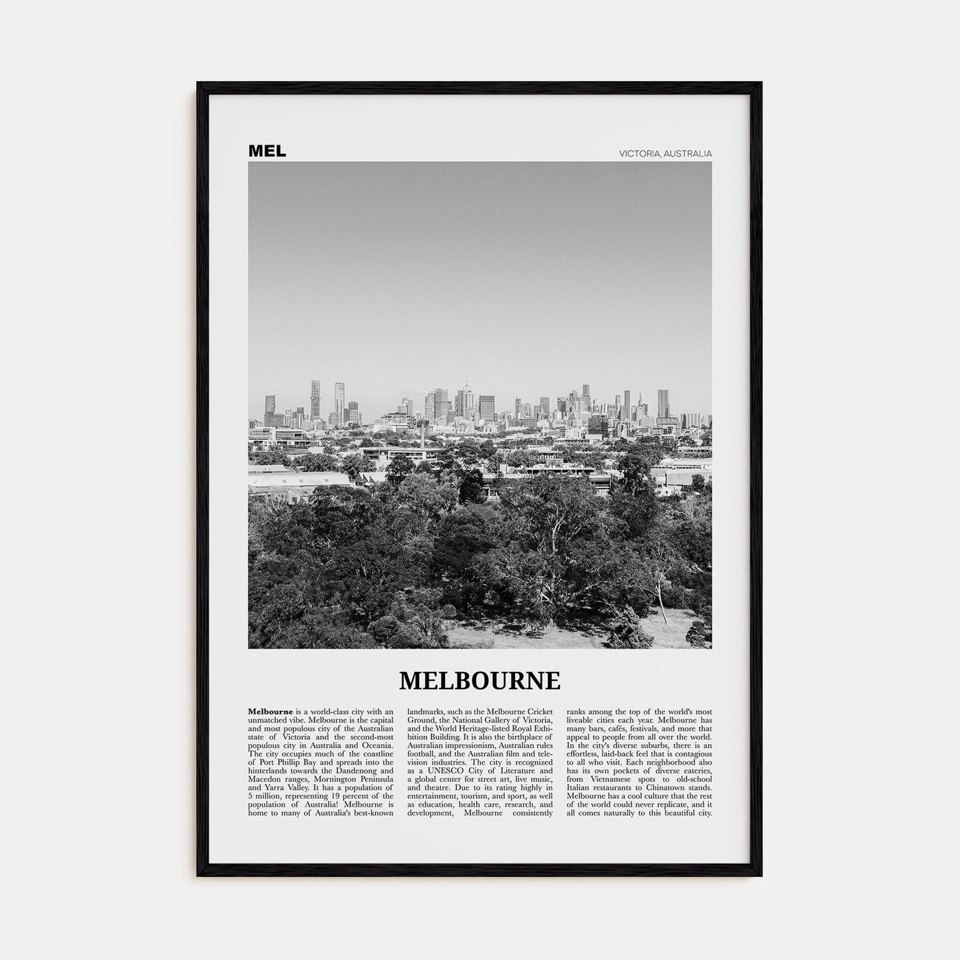 Melbourne, Australia Travel B&W No 3 Poster