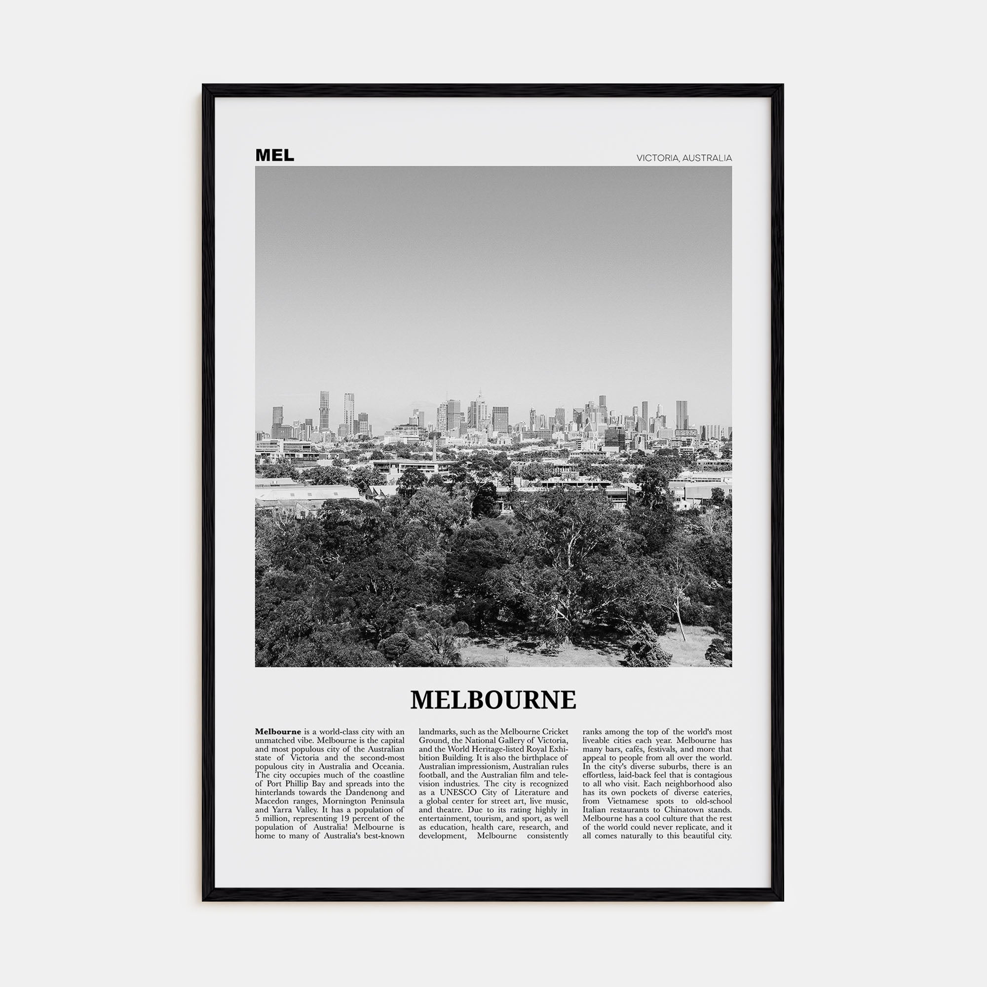 Melbourne, Australia Travel B&W No 3 Poster