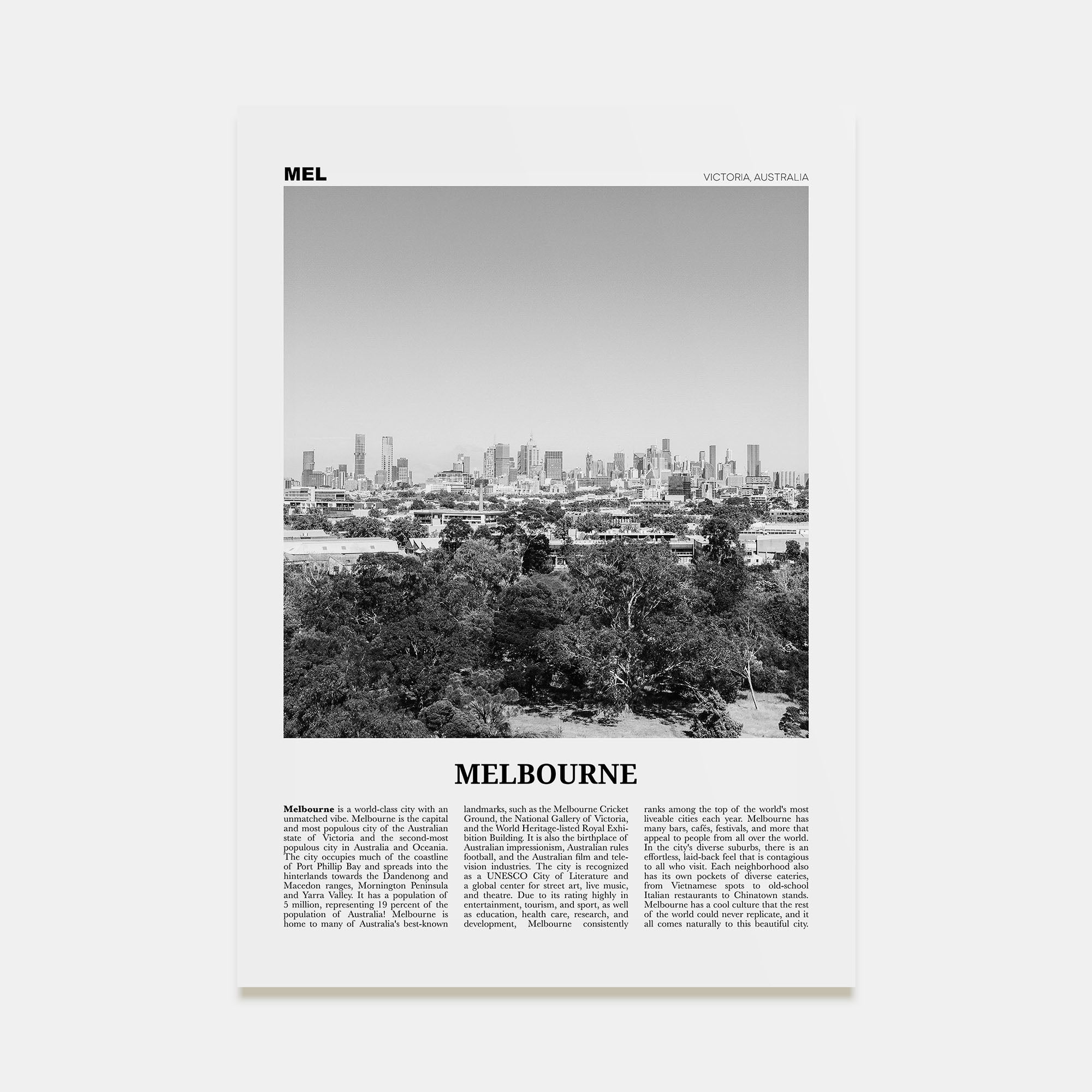 Melbourne, Australia Travel B&W No 3 Poster