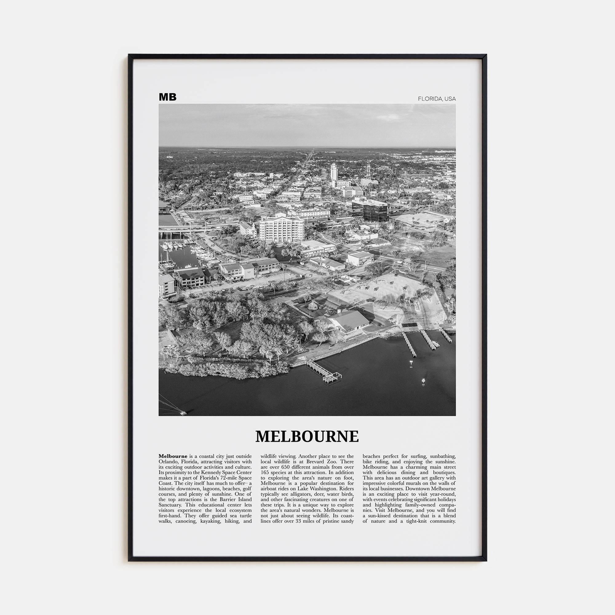 Melbourne, Florida Travel B&W Poster