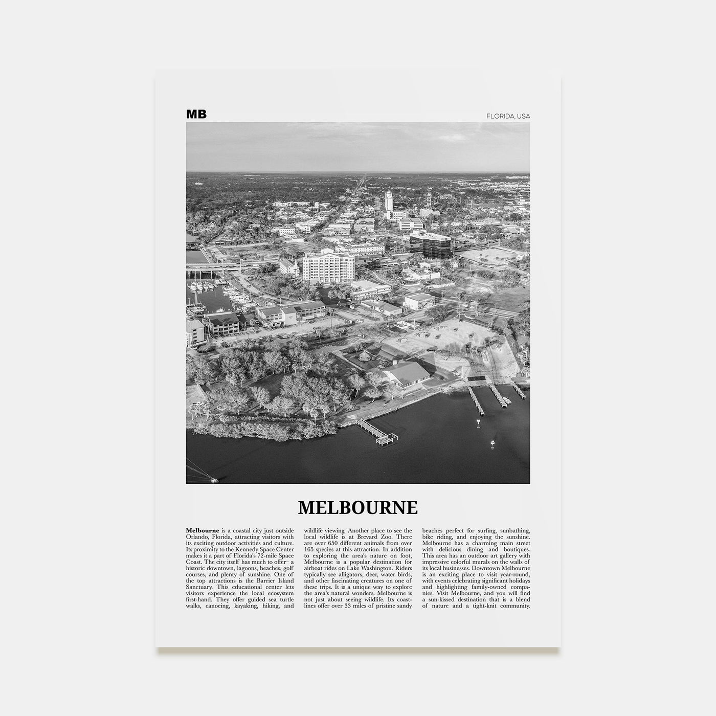 Melbourne, Florida Travel B&W Poster