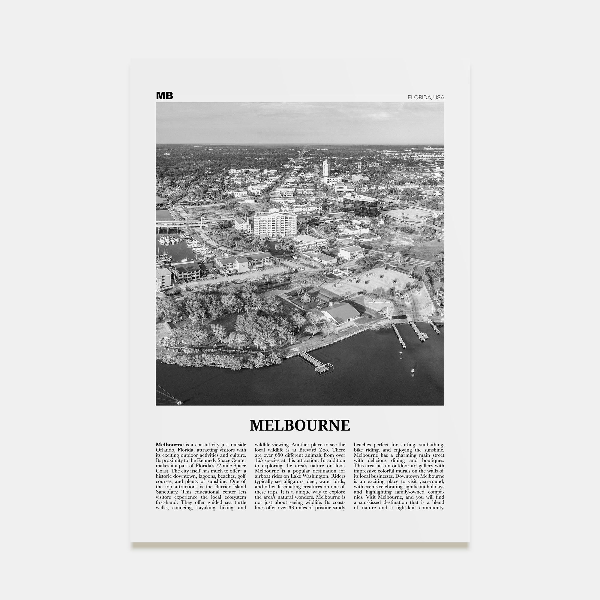 Melbourne, Florida Travel B&W Poster
