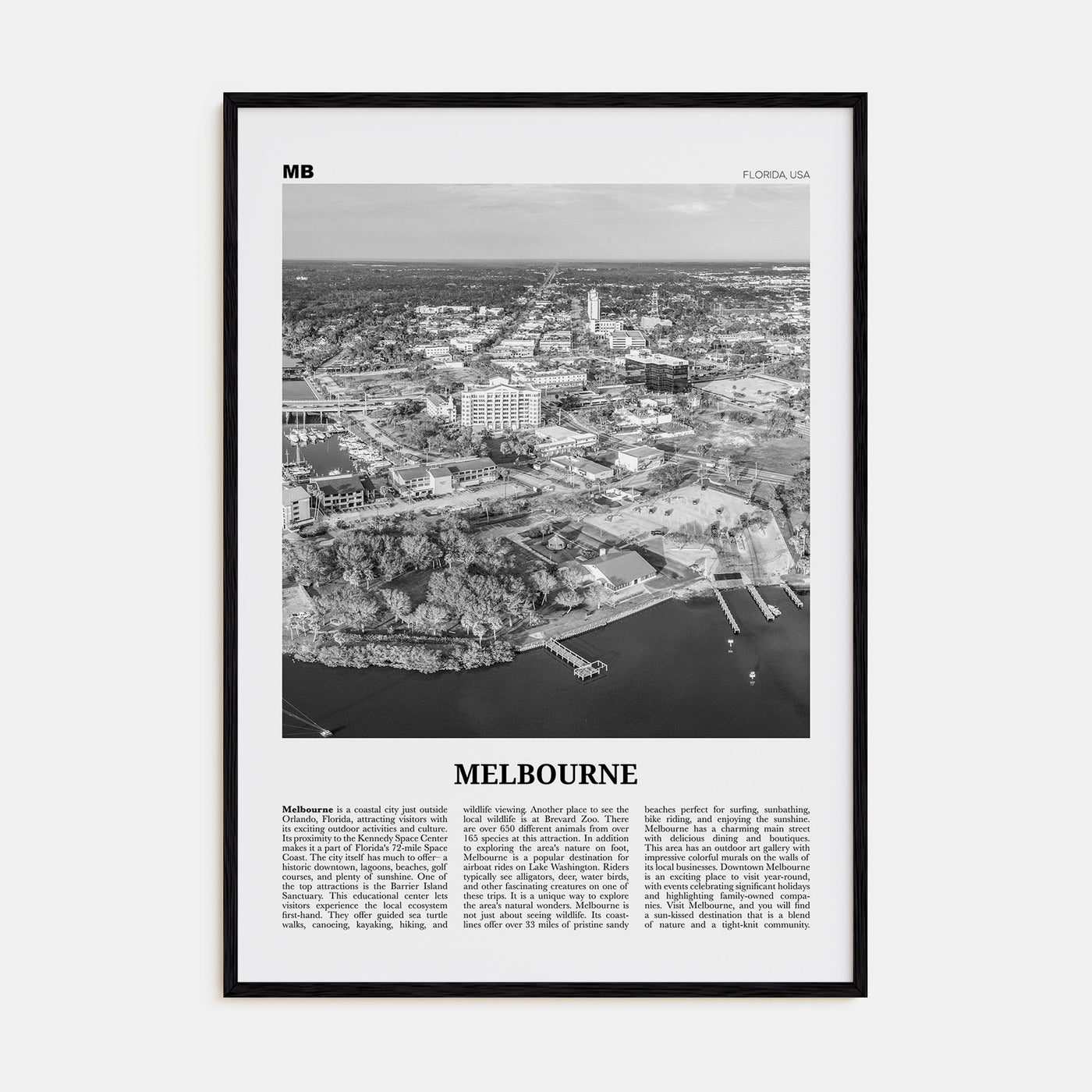 Melbourne, Florida Travel B&W Poster