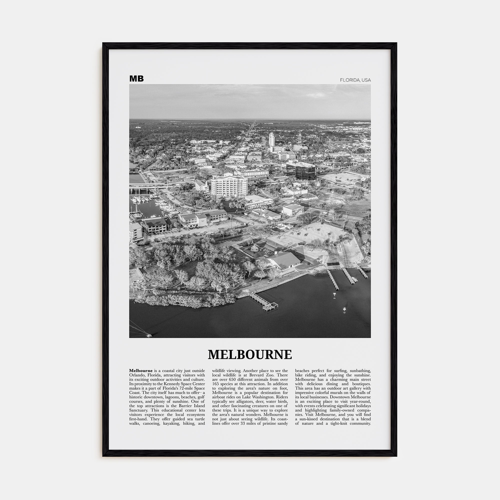 Melbourne, Florida Travel B&W Poster