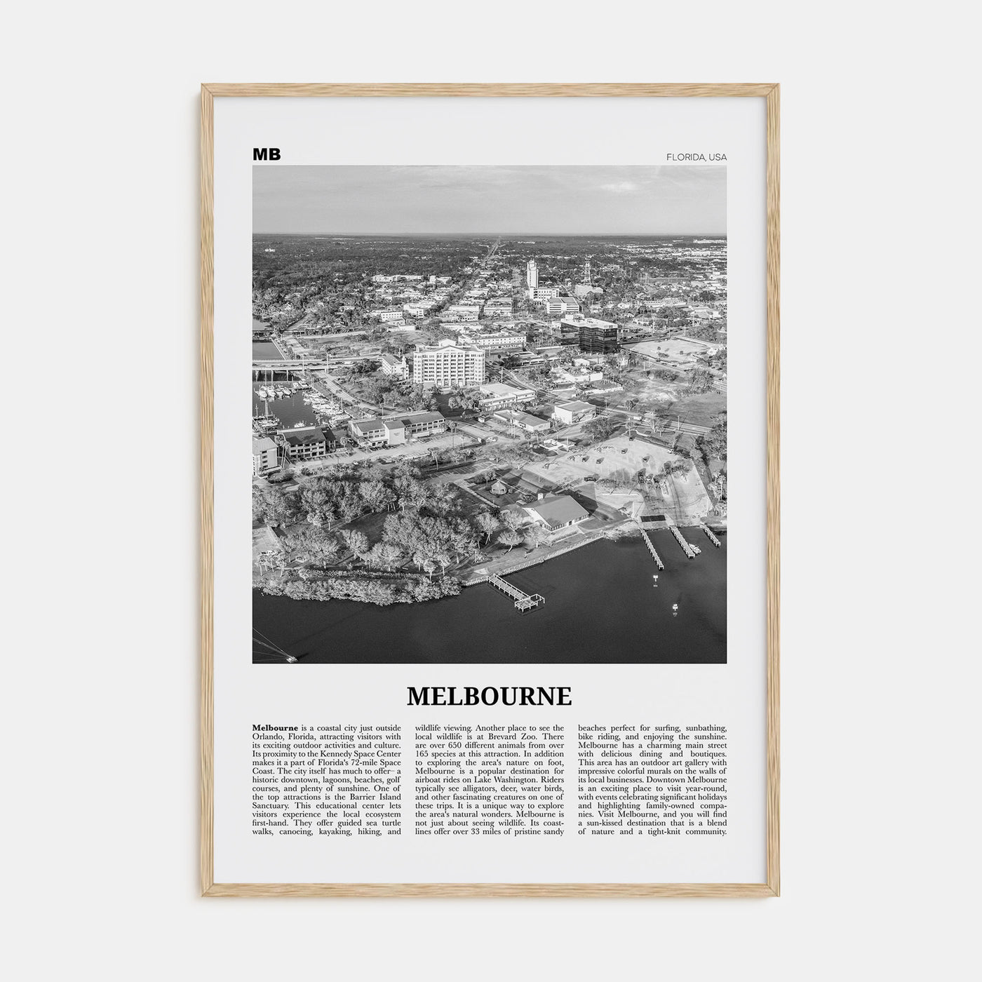 Melbourne, Florida Travel B&W Poster