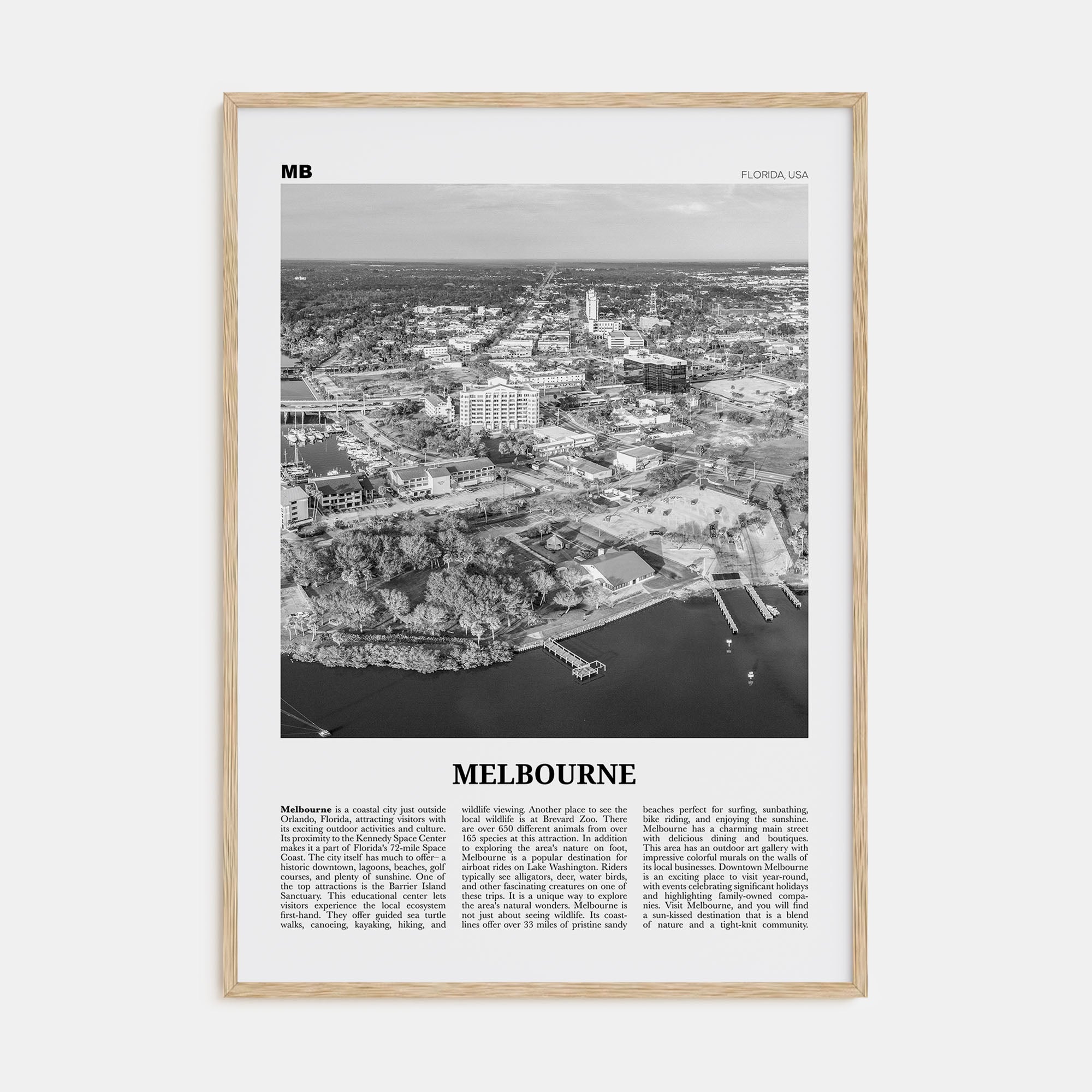 Melbourne, Florida Travel B&W Poster