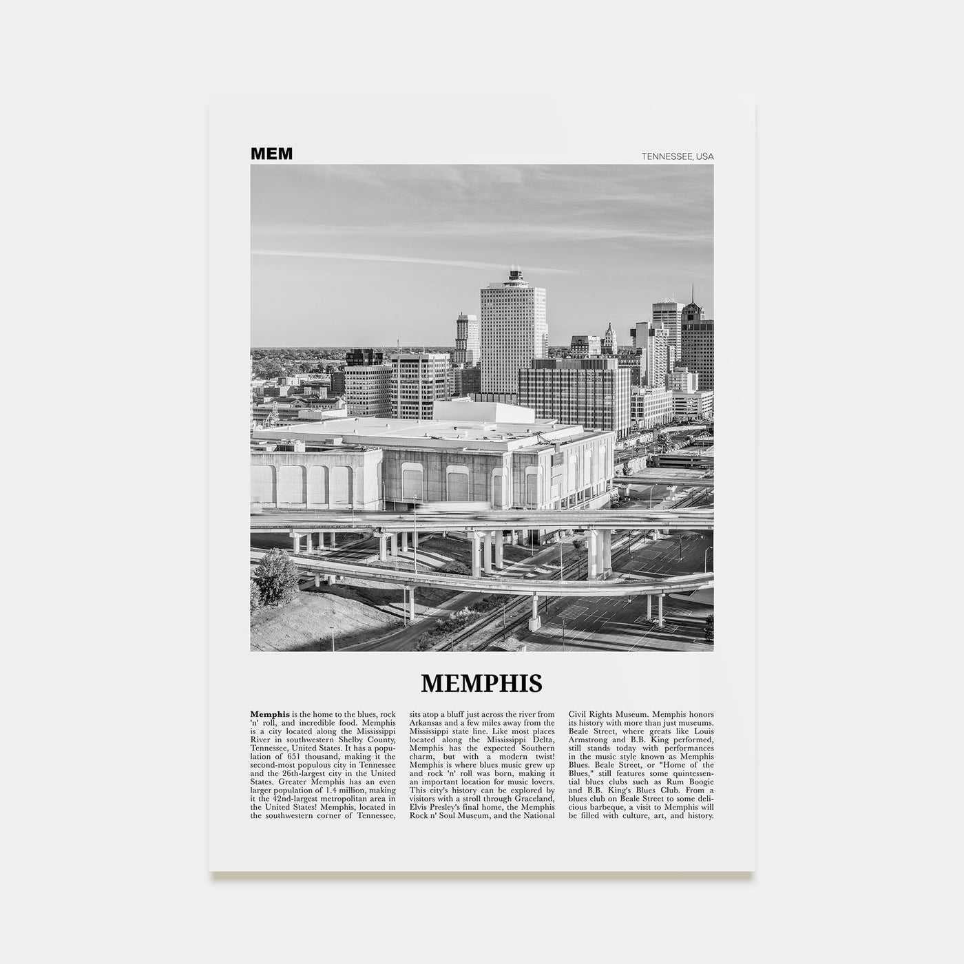Memphis Travel B&W No 2 Poster