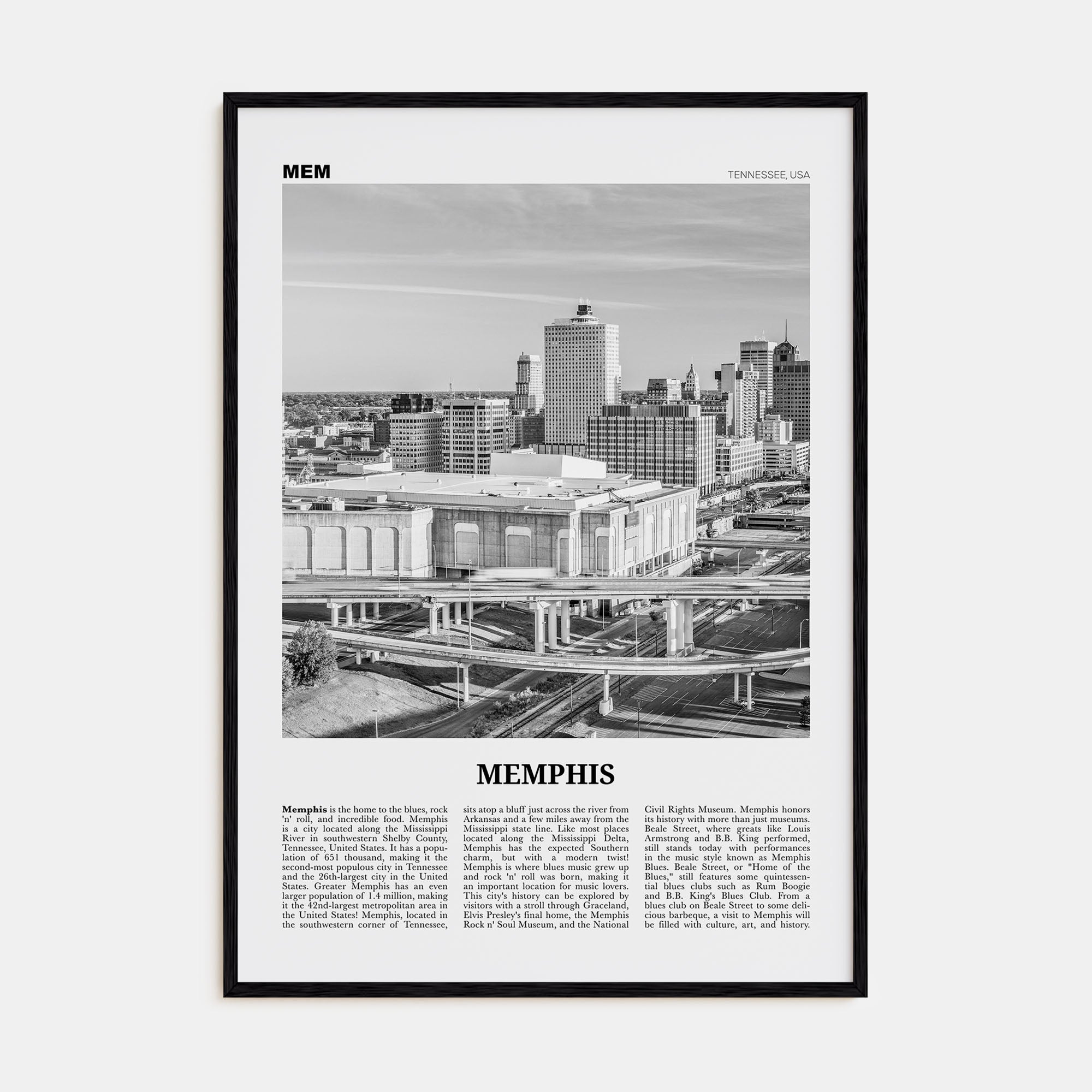 Memphis Travel B&W No 2 Poster