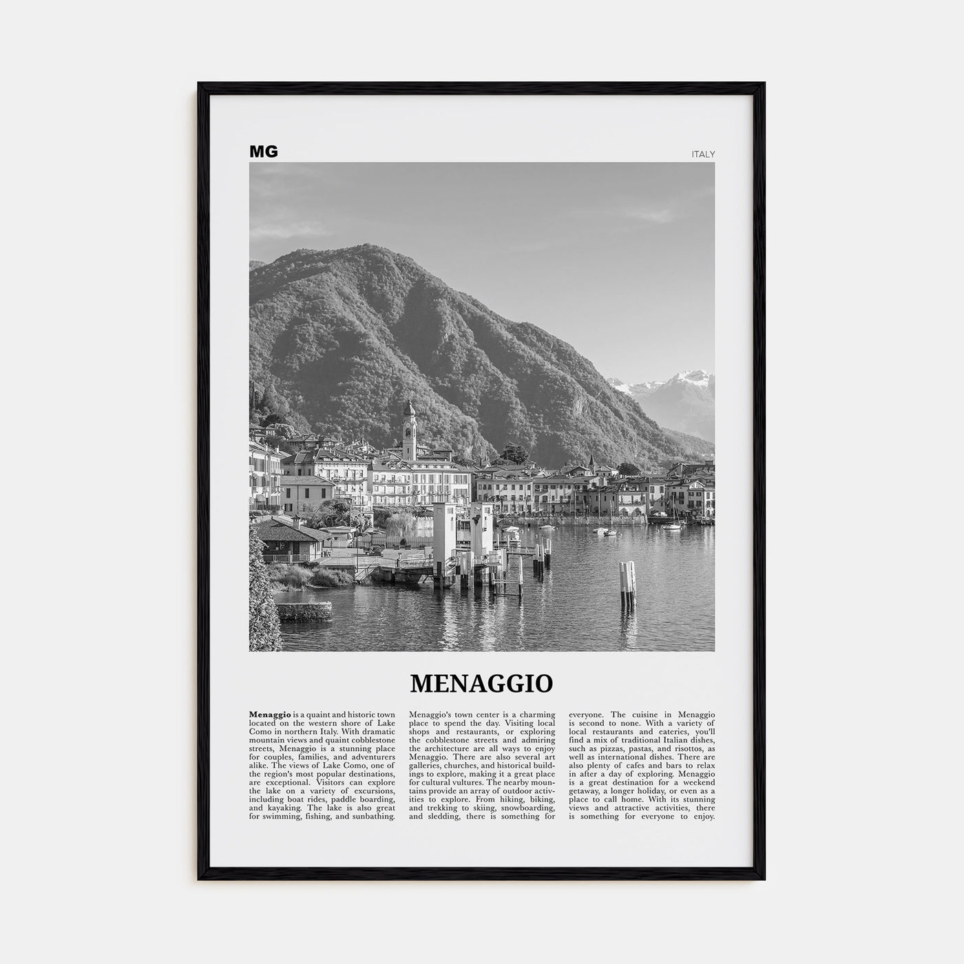 Menaggio Travel B&W No 1 Poster