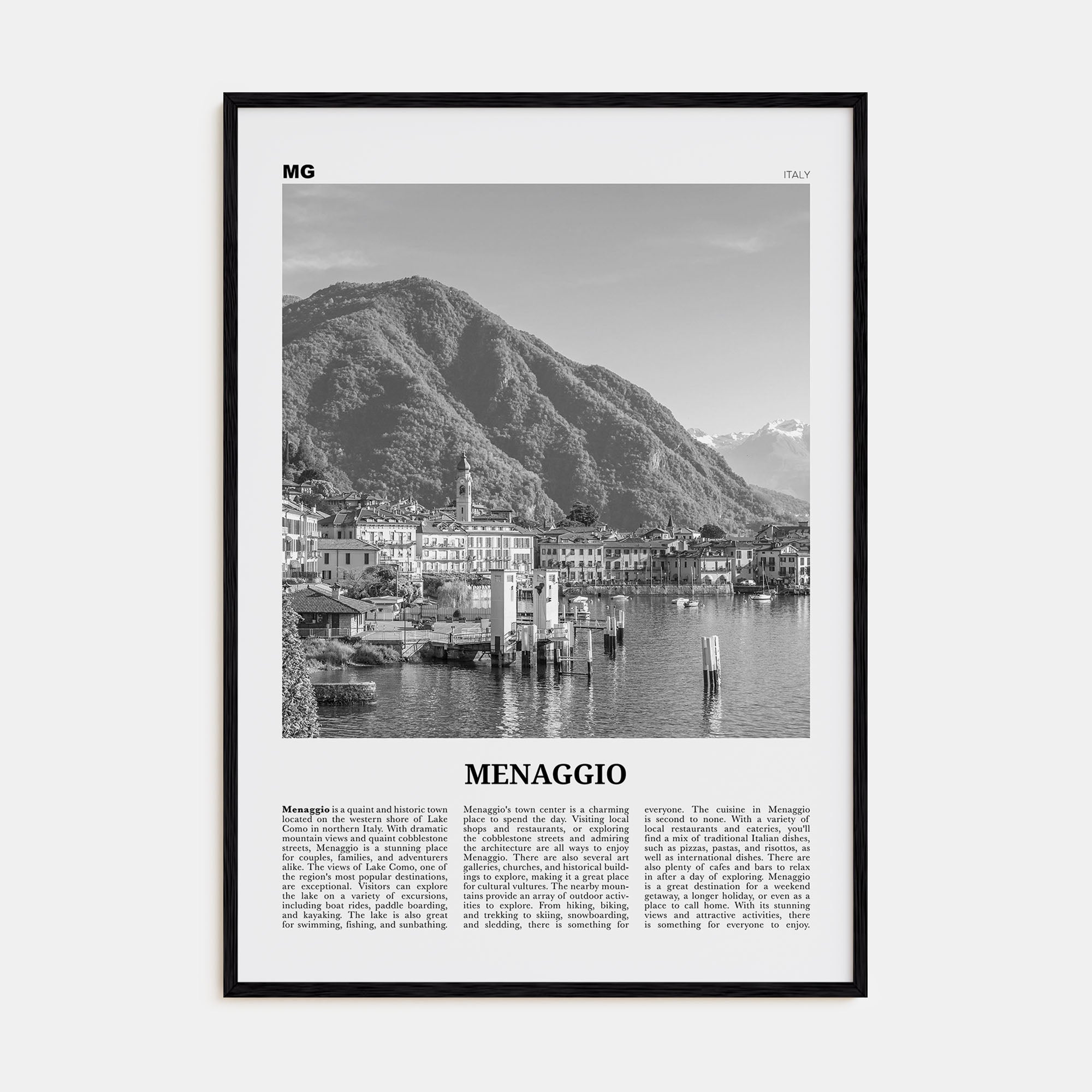 Menaggio Travel B&W No 1 Poster