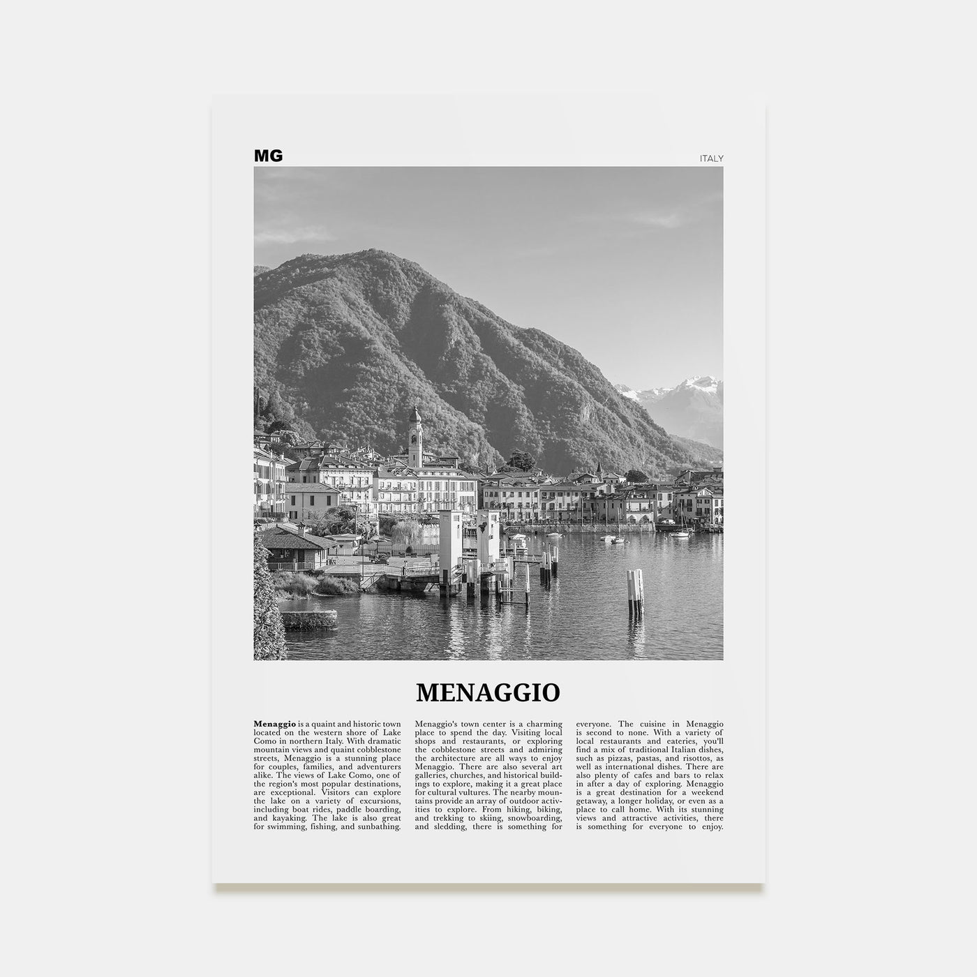 Menaggio Travel B&W No 1 Poster