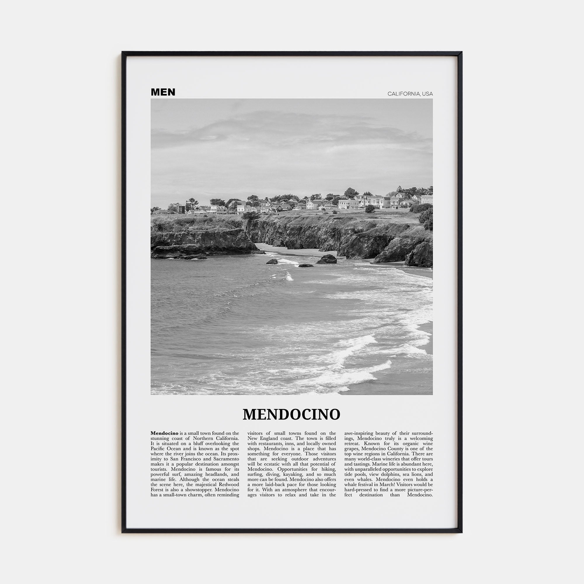 Mendocino Travel B&W Poster