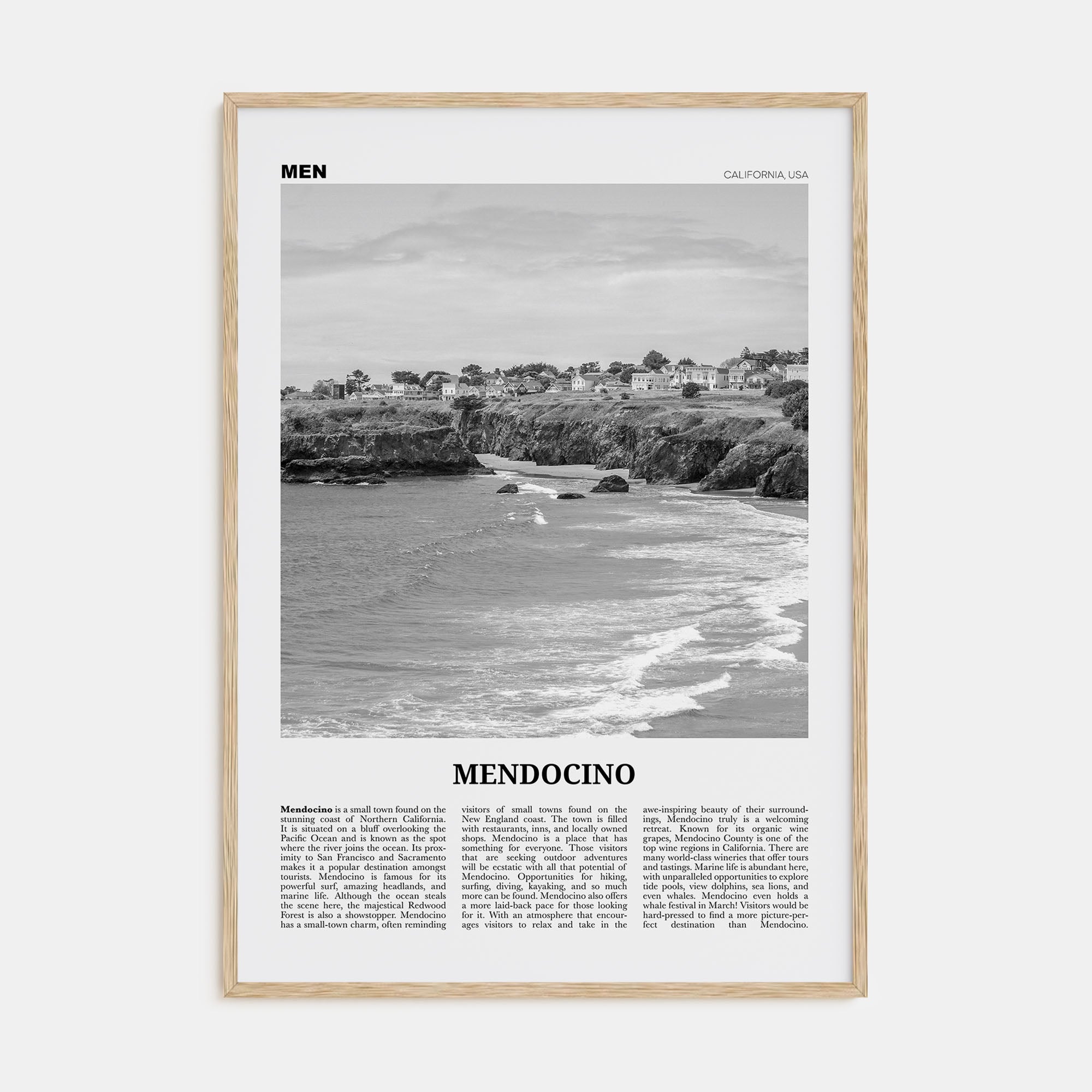 Mendocino Travel B&W Poster