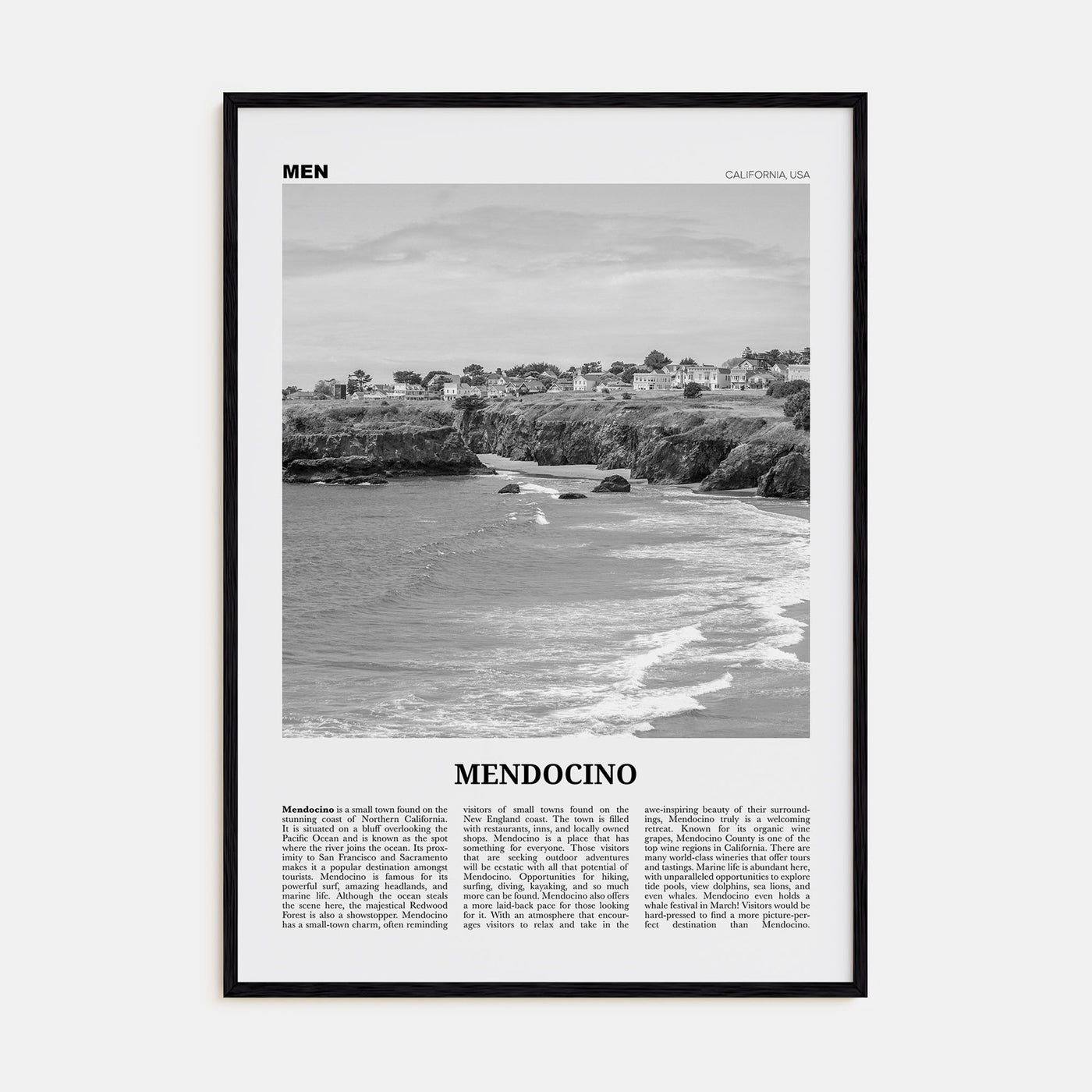 Mendocino Travel B&W Poster