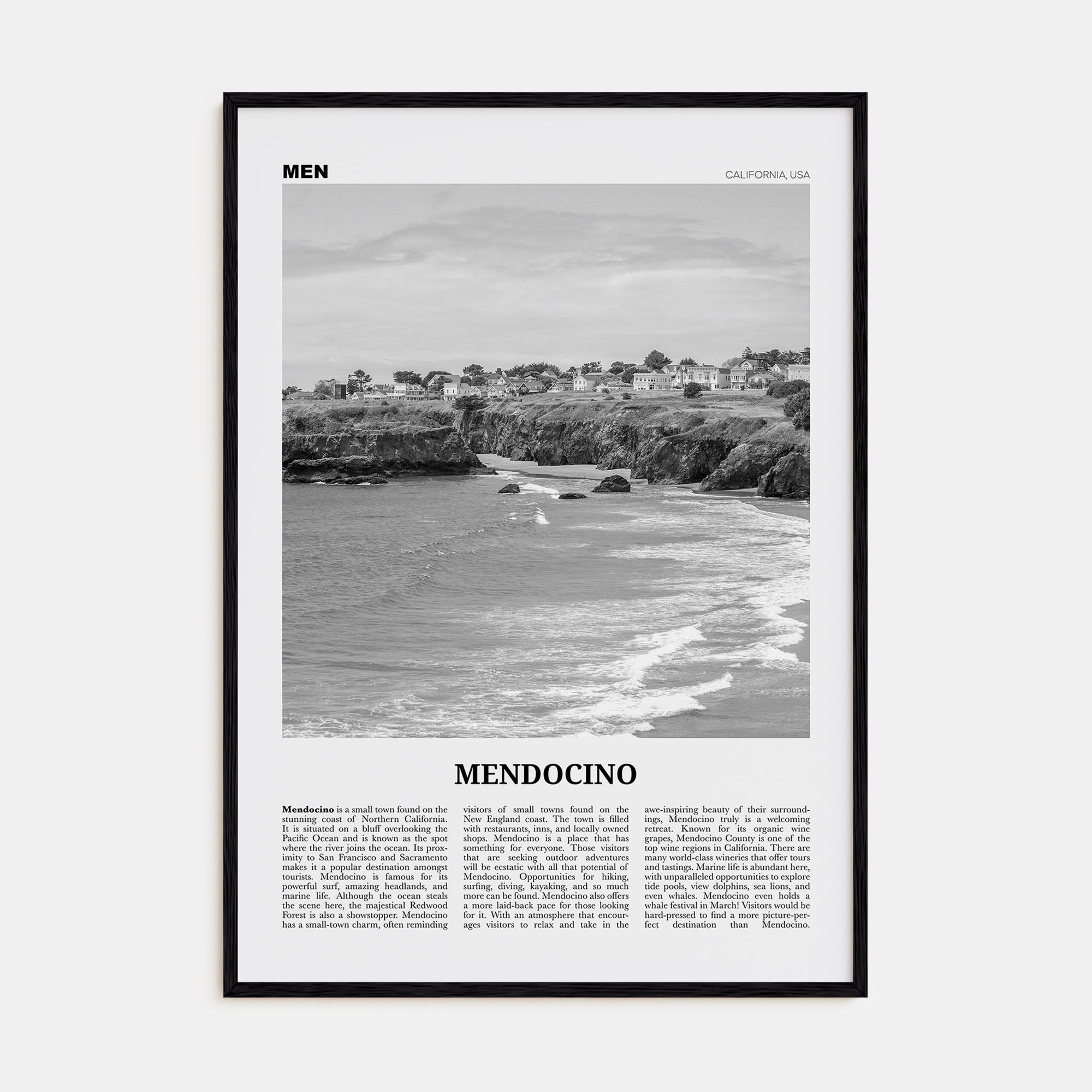 Mendocino Travel B&W Poster