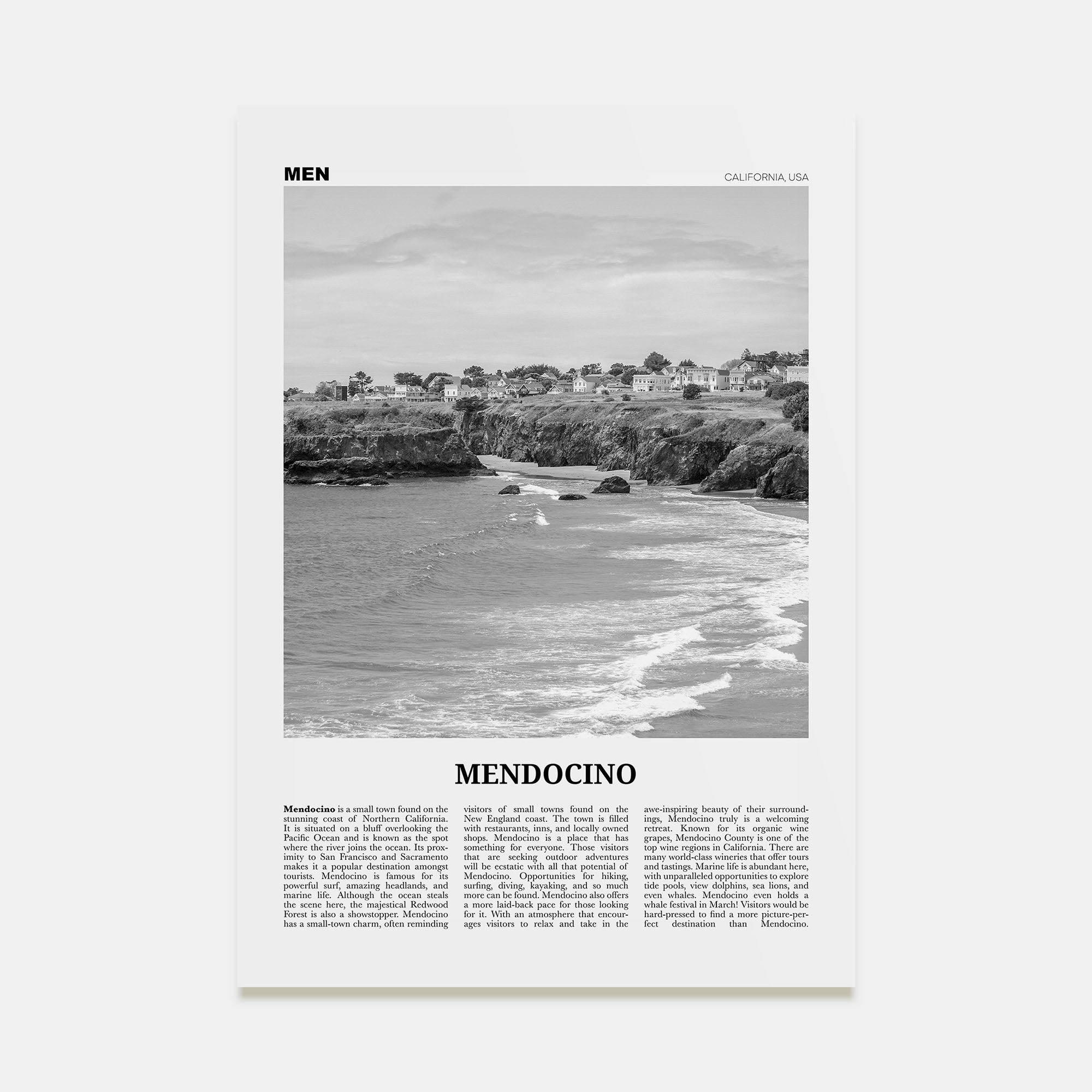 Mendocino Travel B&W Poster